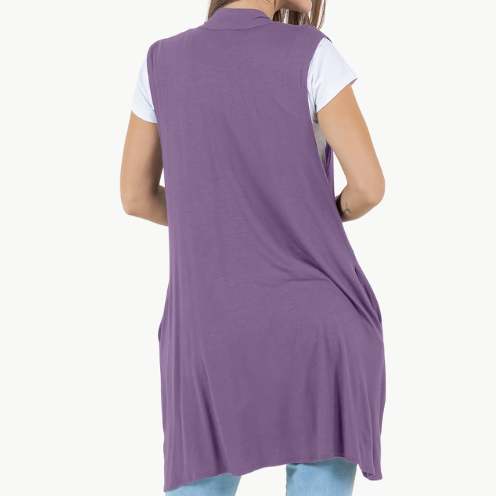 Sleeveless Cardigan Vest (Straight Hem Pockets)