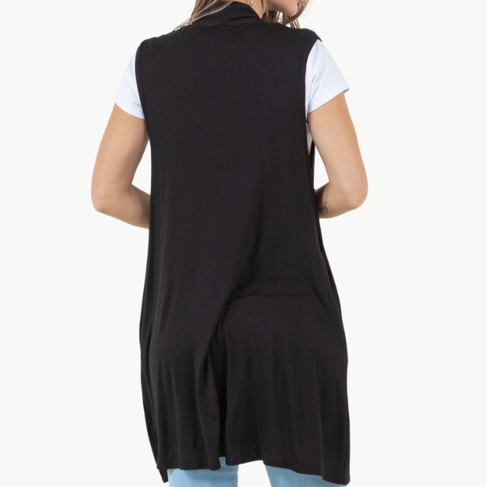 Sleeveless Cardigan Vest (Straight Hem Pockets)