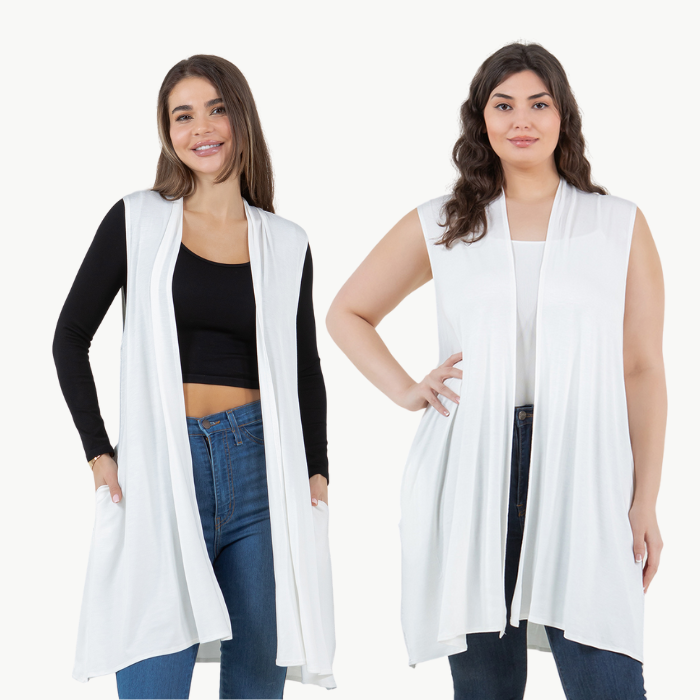 Sleeveless Cardigan Vest (Straight Hem Pockets)