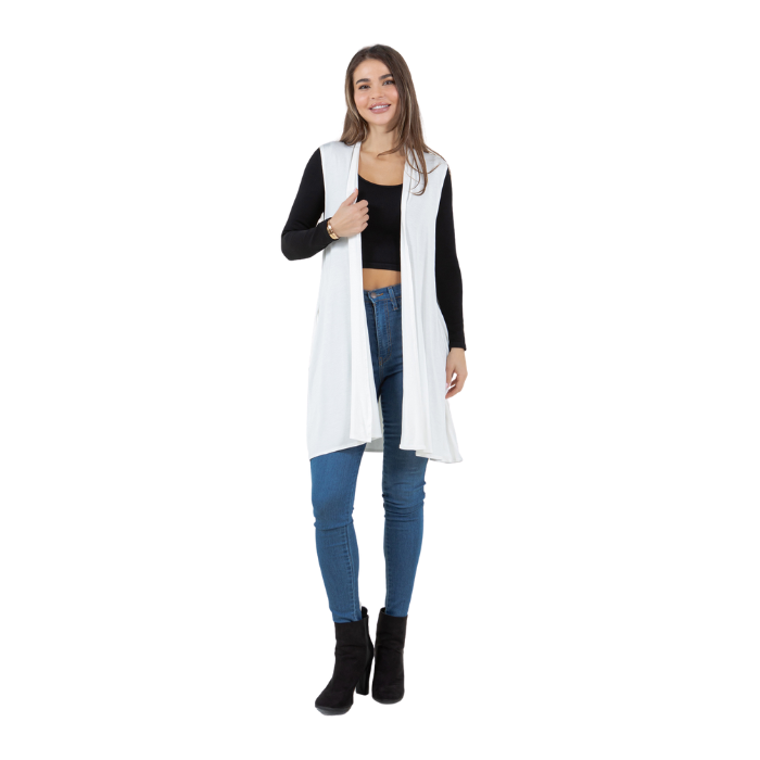 Sleeveless Cardigan Vest (Straight Hem Pockets)