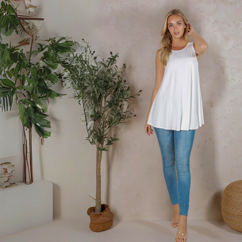 Sleeveless Tunic Top – Long Loose Fit Tank Blouse for Casual Wear