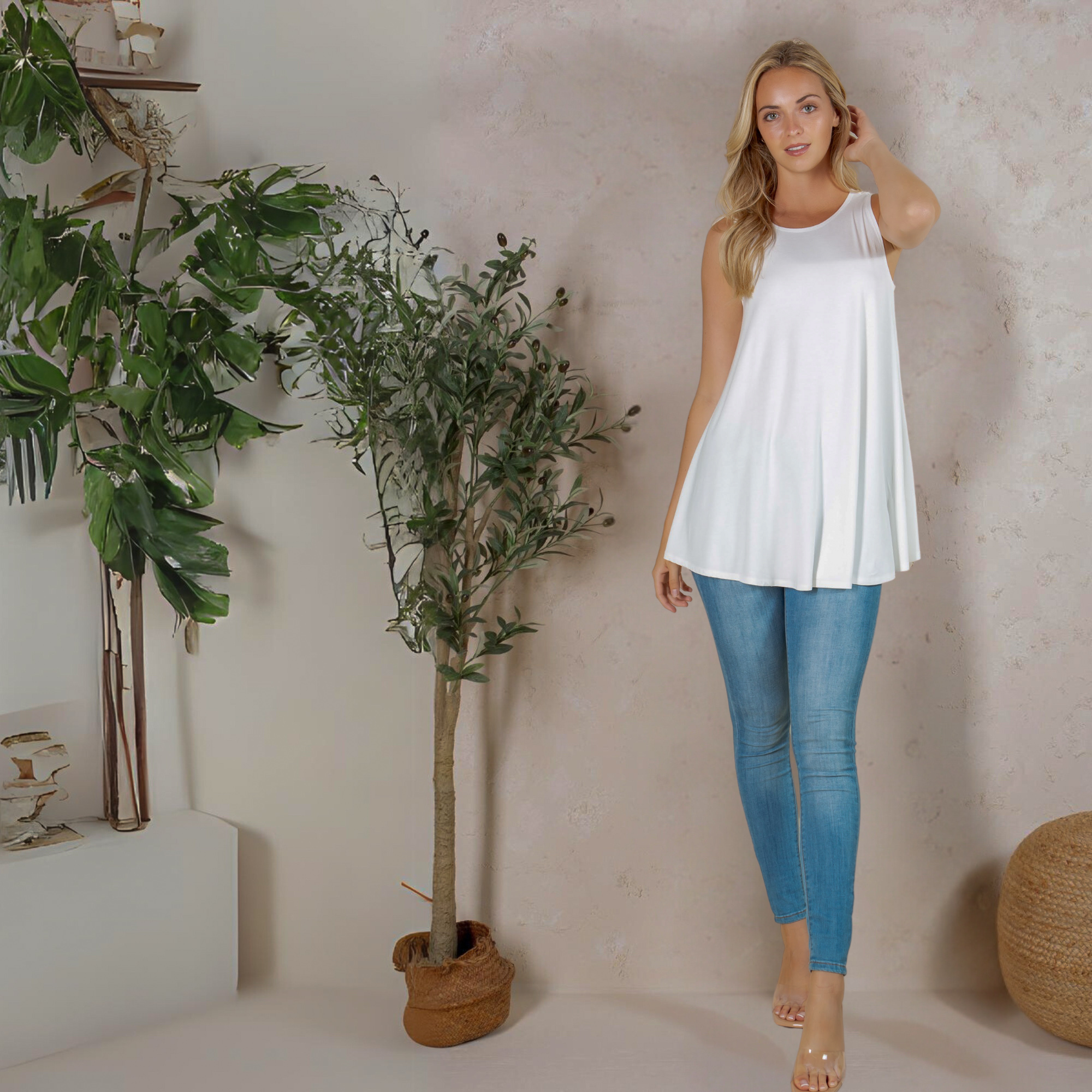 Sleeveless Tunic Top – Long Loose Fit Tank Blouse for Casual Wear