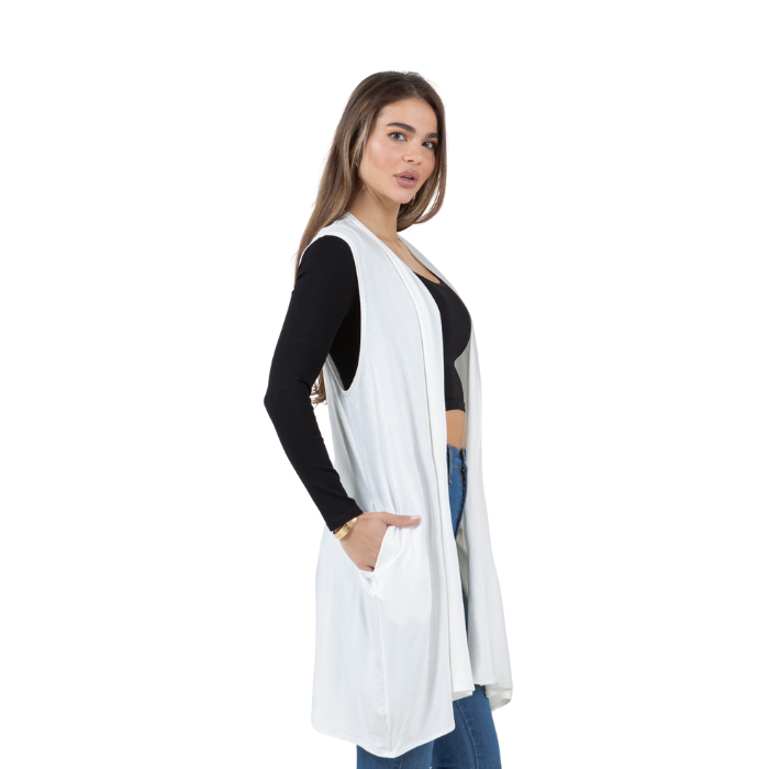 Sleeveless Cardigan Vest (Straight Hem Pockets)