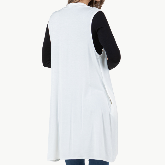 Sleeveless Cardigan Vest (Straight Hem Pockets)