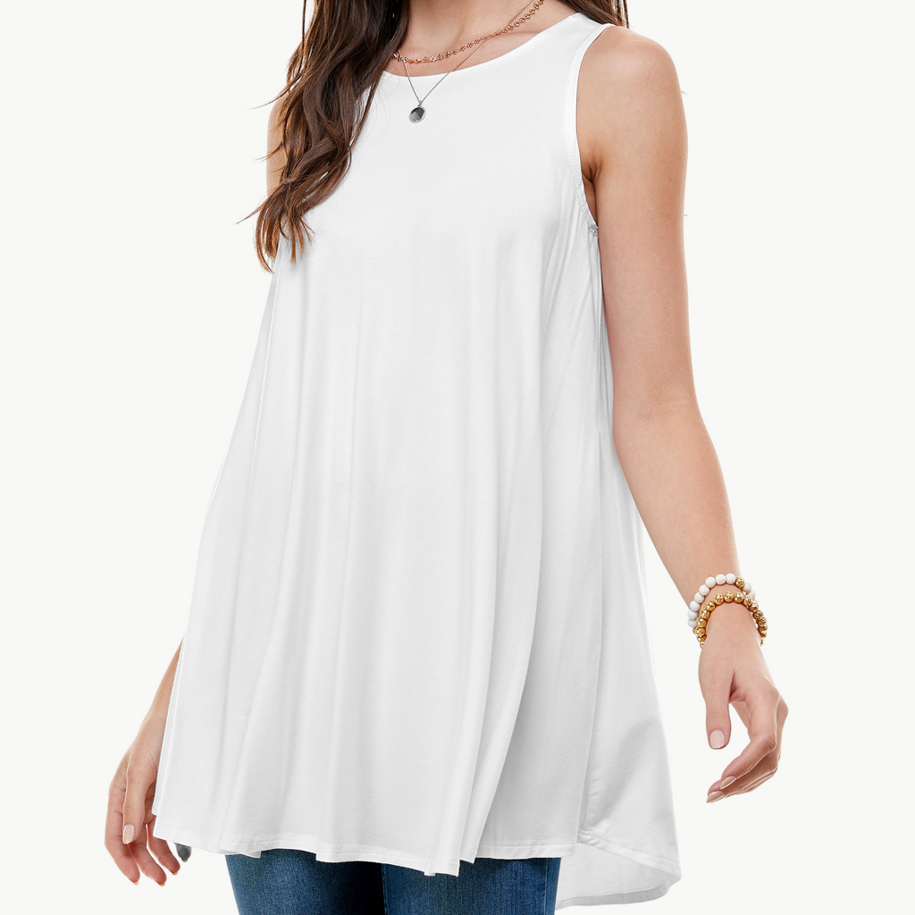 Sleeveless Tunic Top – Long Loose Fit Tank Blouse for Casual Wear