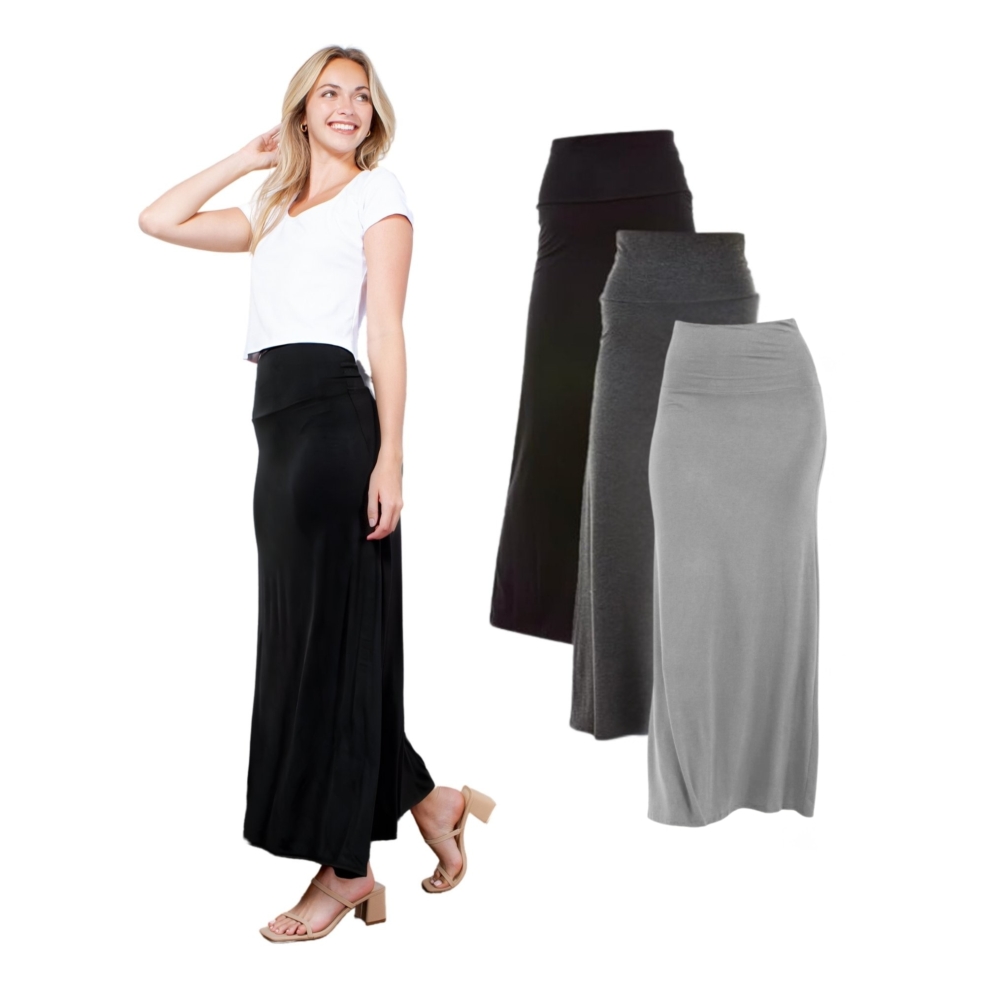 3-Pack Maxi Skirt – High Waist Flowy Long Skirt for Casual & Dressy Outfits Azules 2DC