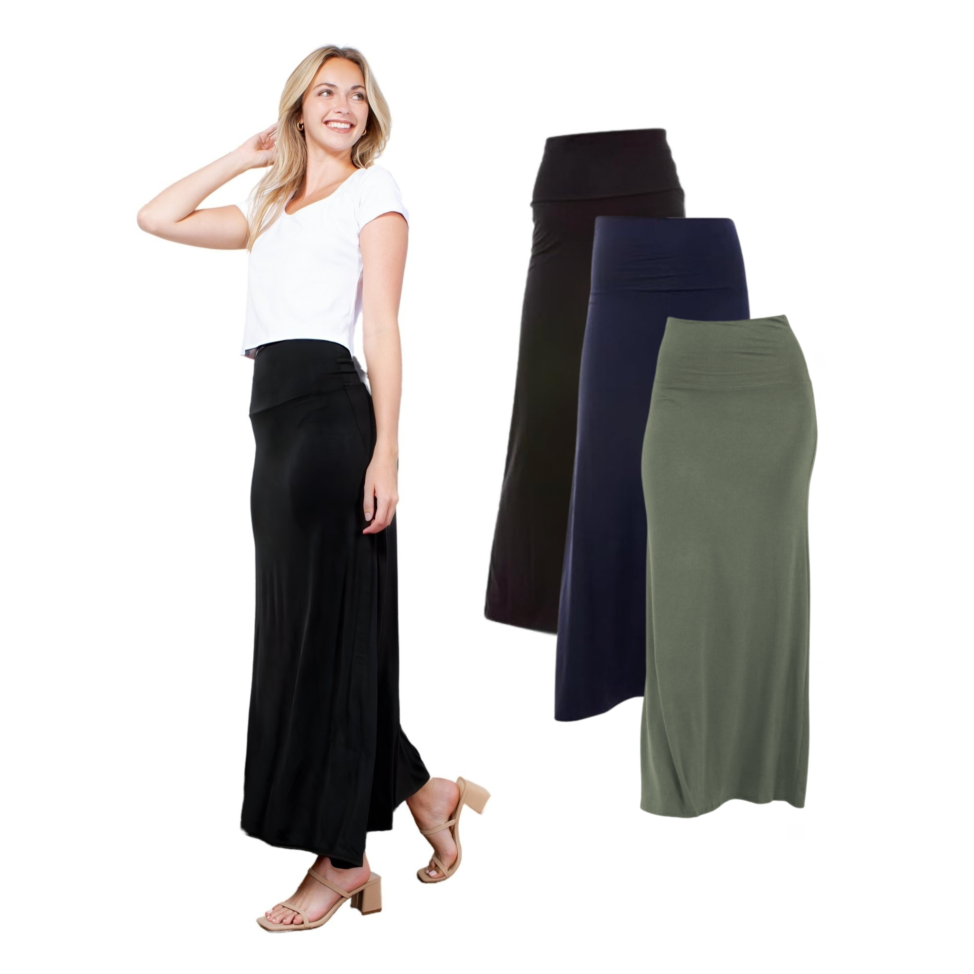 3-Pack Maxi Skirt – High Waist Flowy Long Skirt for Casual & Dressy Outfits Azules 2DC