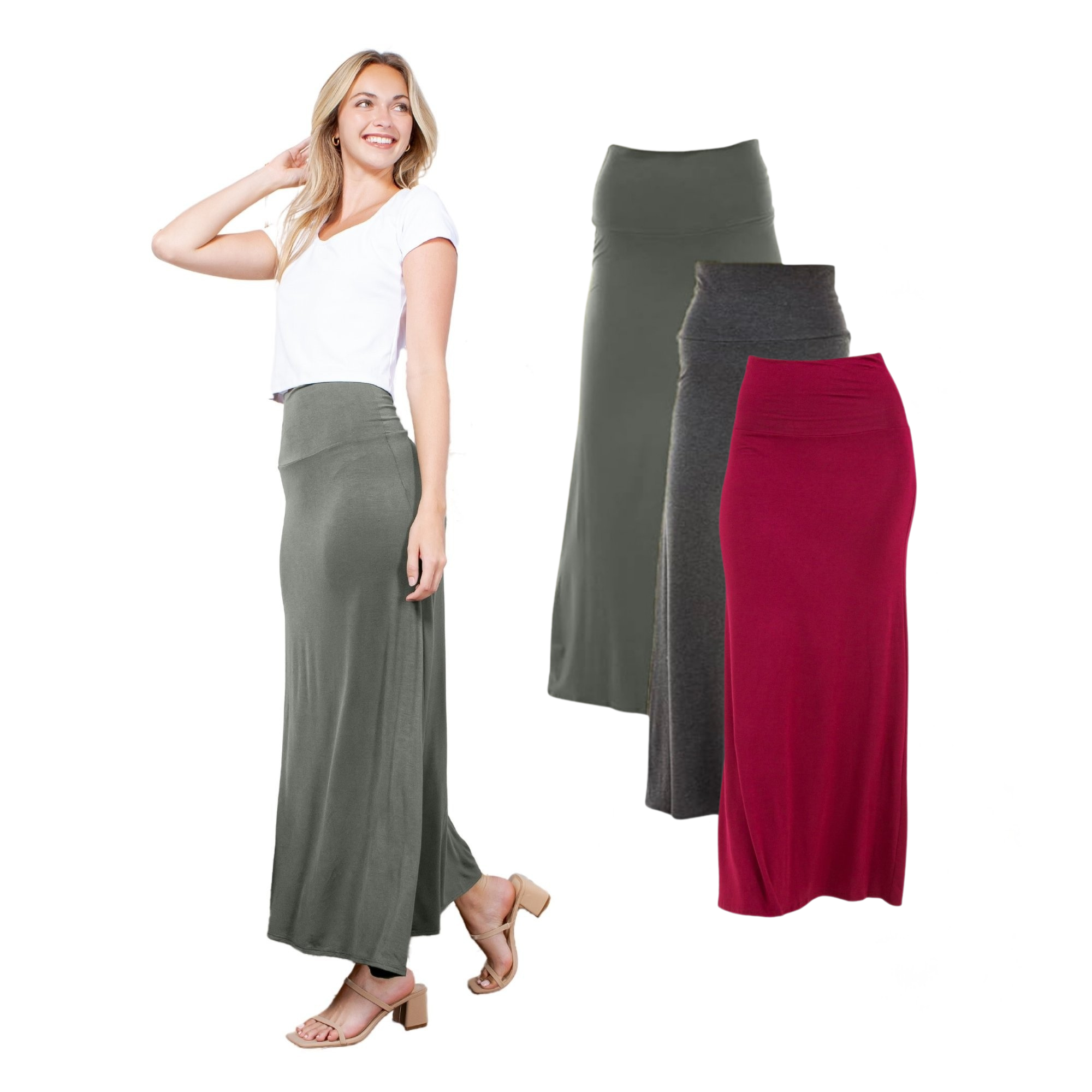 3-Pack Maxi Skirt – High Waist Flowy Long Skirt for Casual & Dressy Outfits Azules 2DC