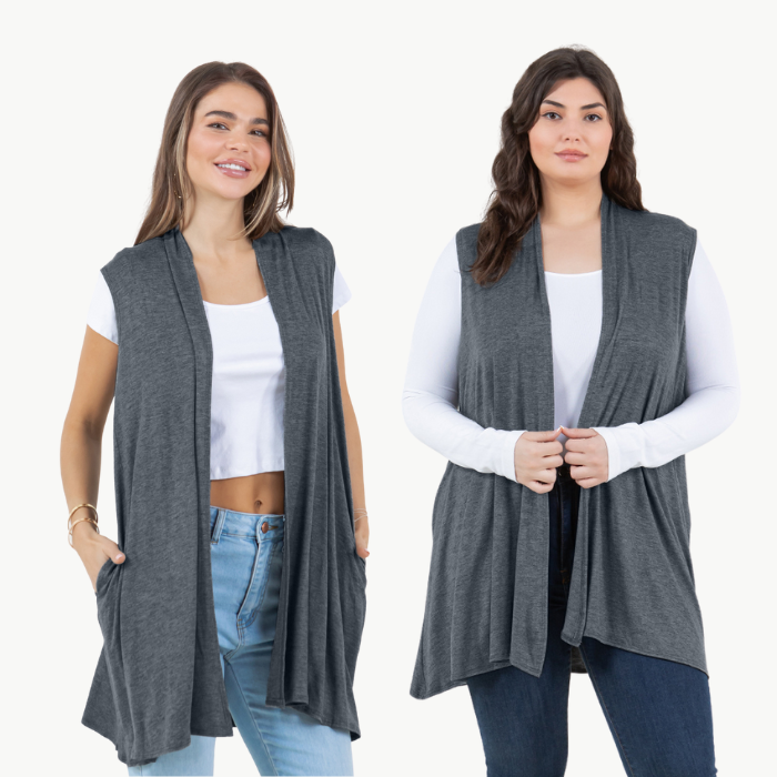 Sleeveless Cardigan Vest (Straight Hem Pockets)