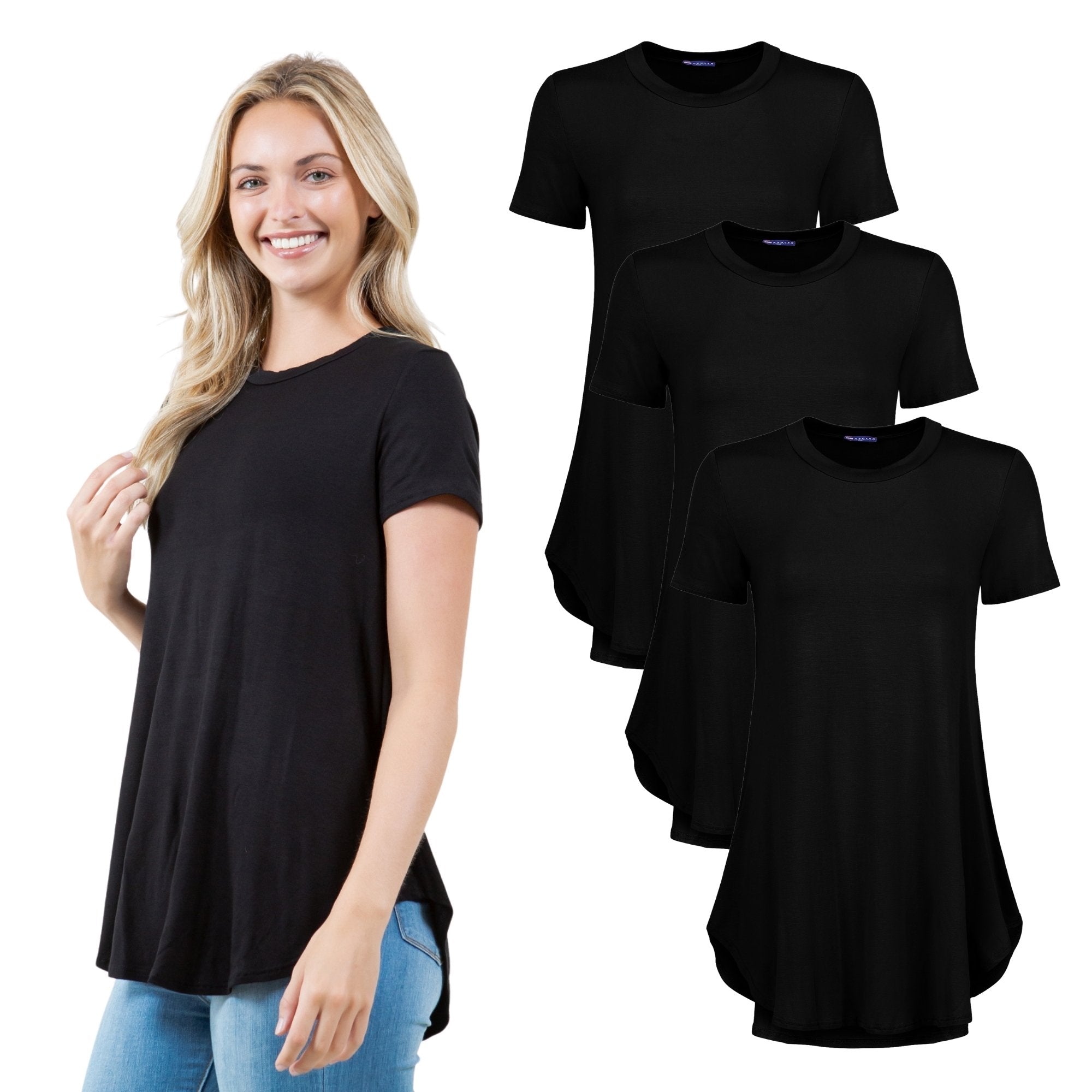 3-Pack Short Sleeve Tunic Top – Loose Fit Blouse for Casual Wear Azules 2DC