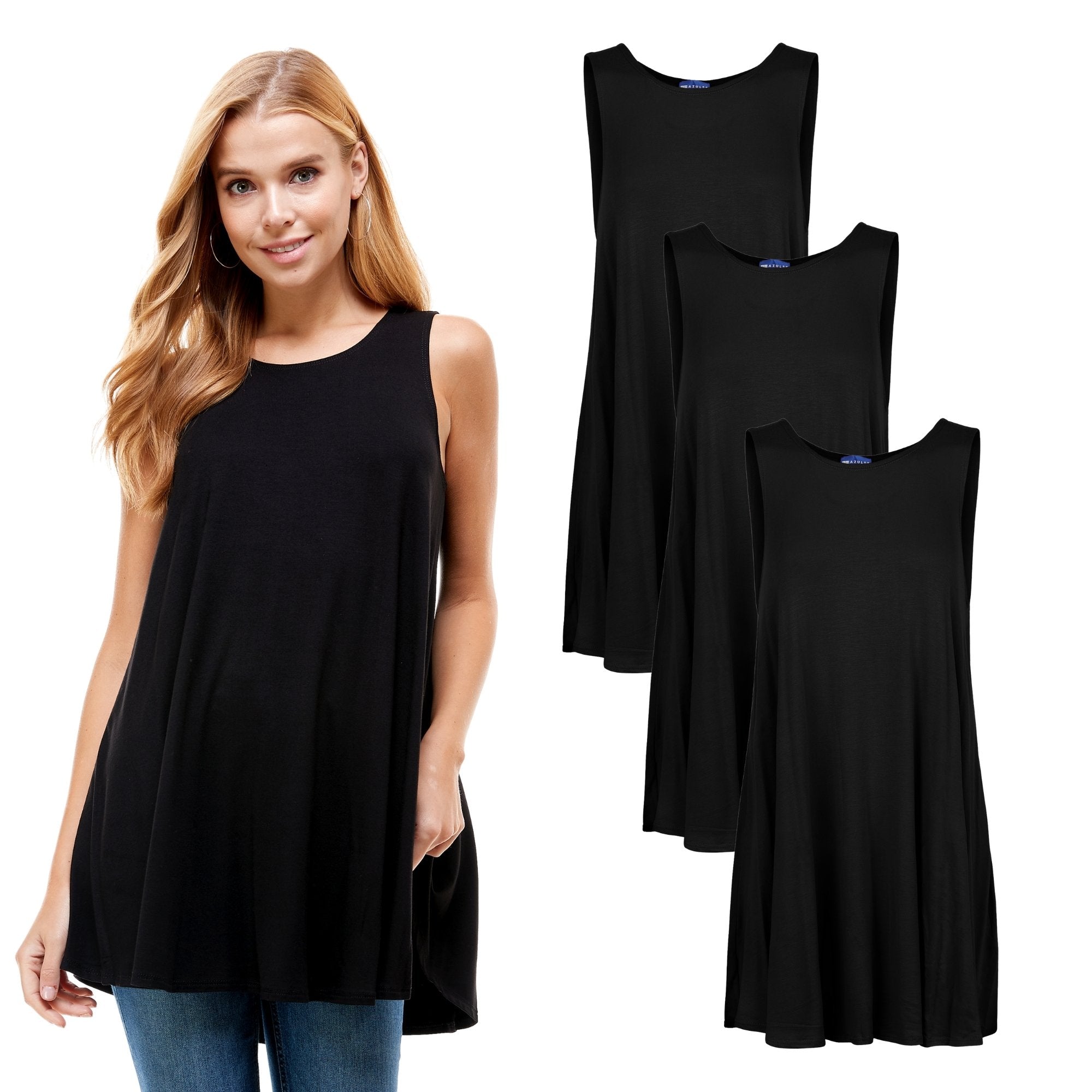 3-Pack Sleeveless Tunic Top – Long Loose Fit Tank Blouse for Casual Wear Azules 2DC