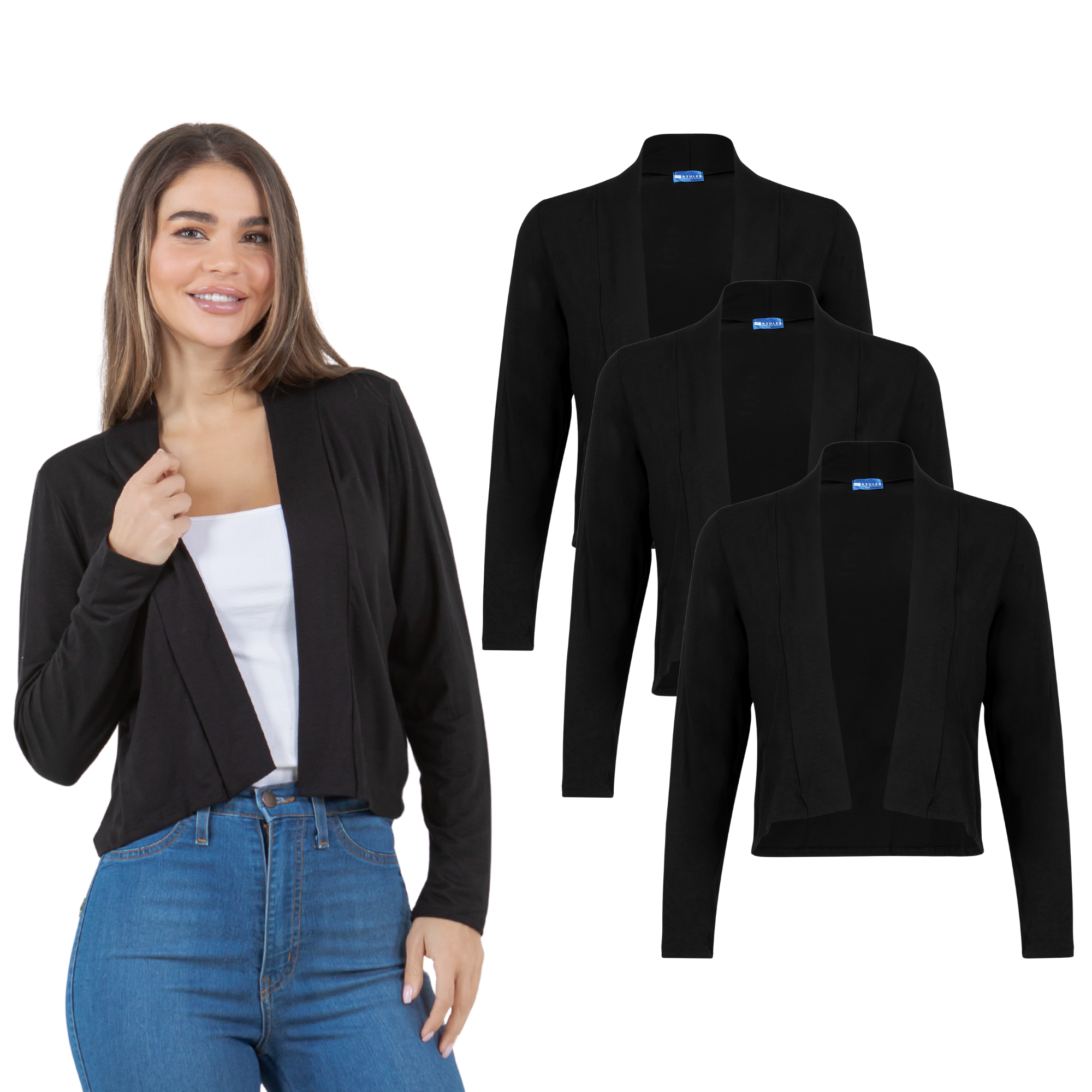 3-Pack Long Sleeve Cropped Cardigan Azules 2DC