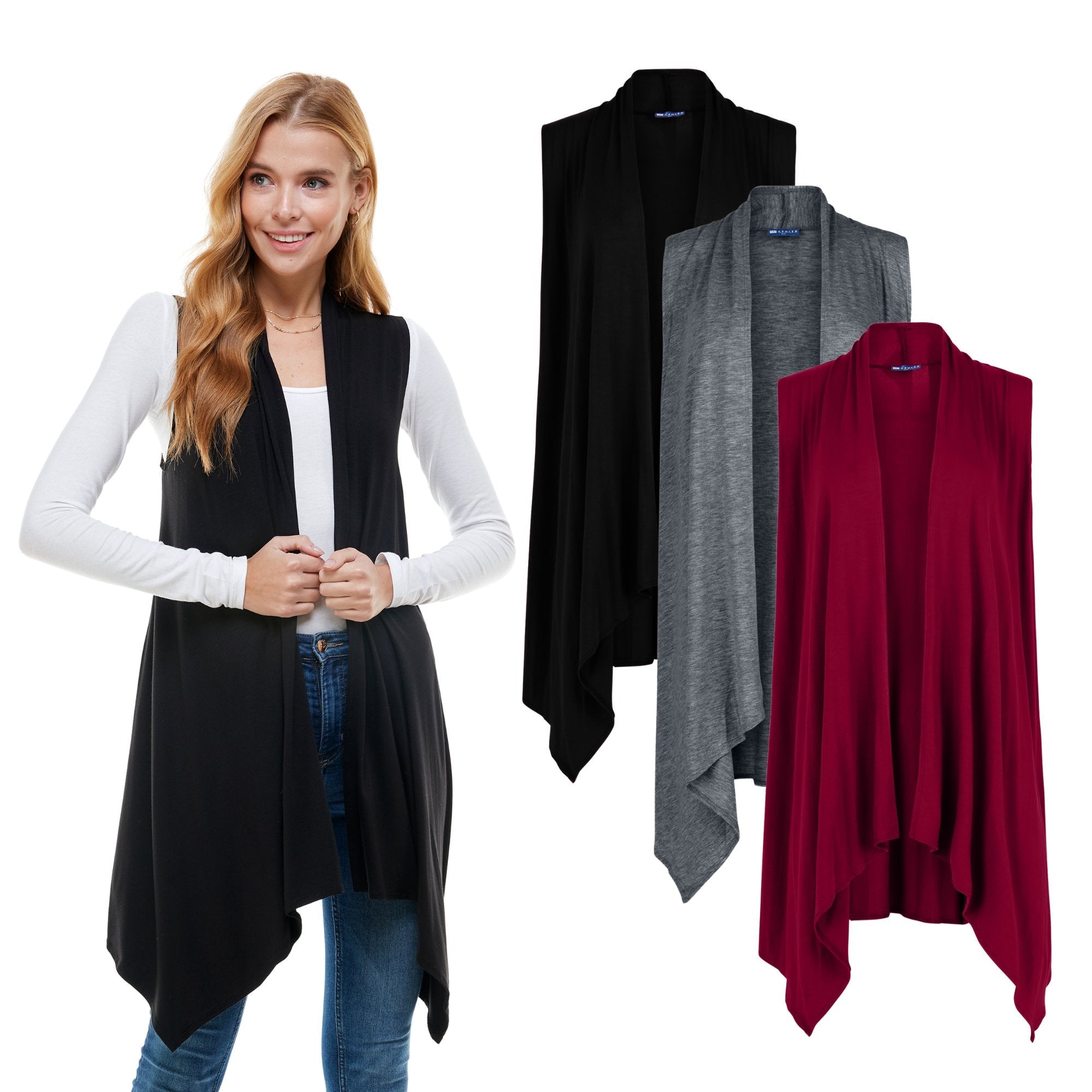 3-Pack Sleeveless Cardigan – Open Front Lightweight Azules 2DC