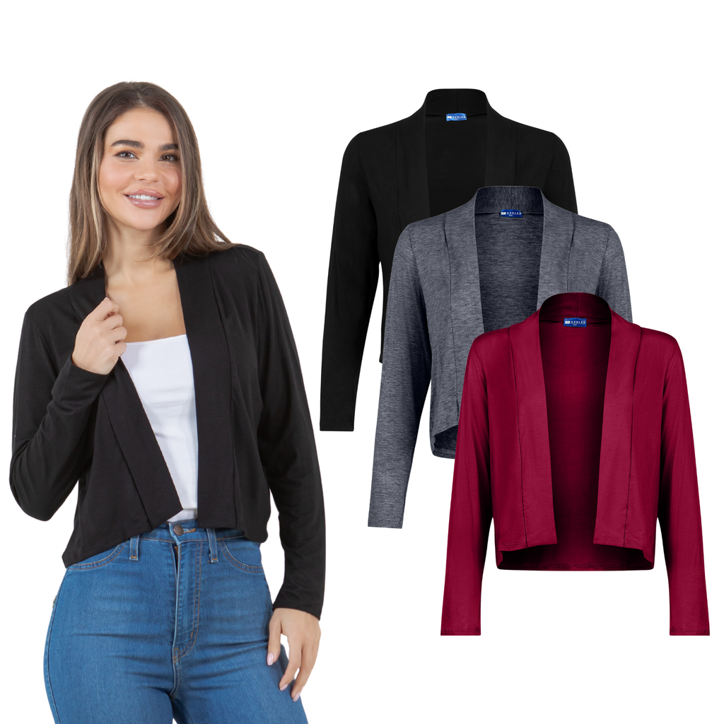 3-Pack Long Sleeve Cropped Cardigan Azules 2DC