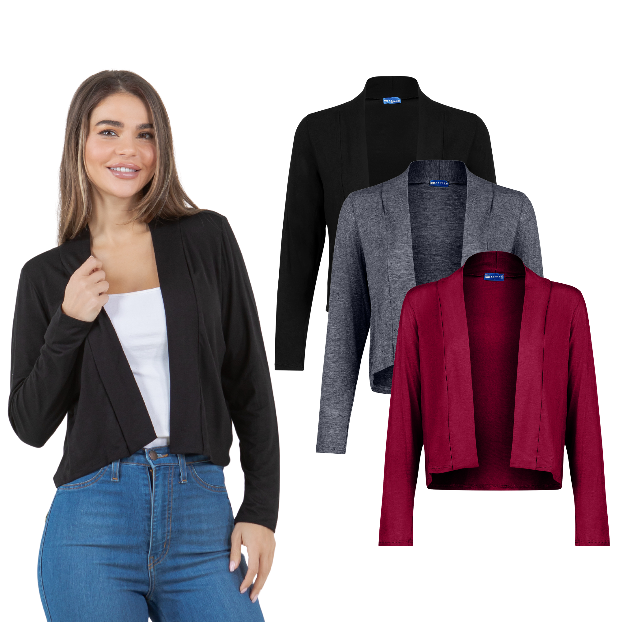 3-Pack Long Sleeve Cropped Cardigan Azules 2DC