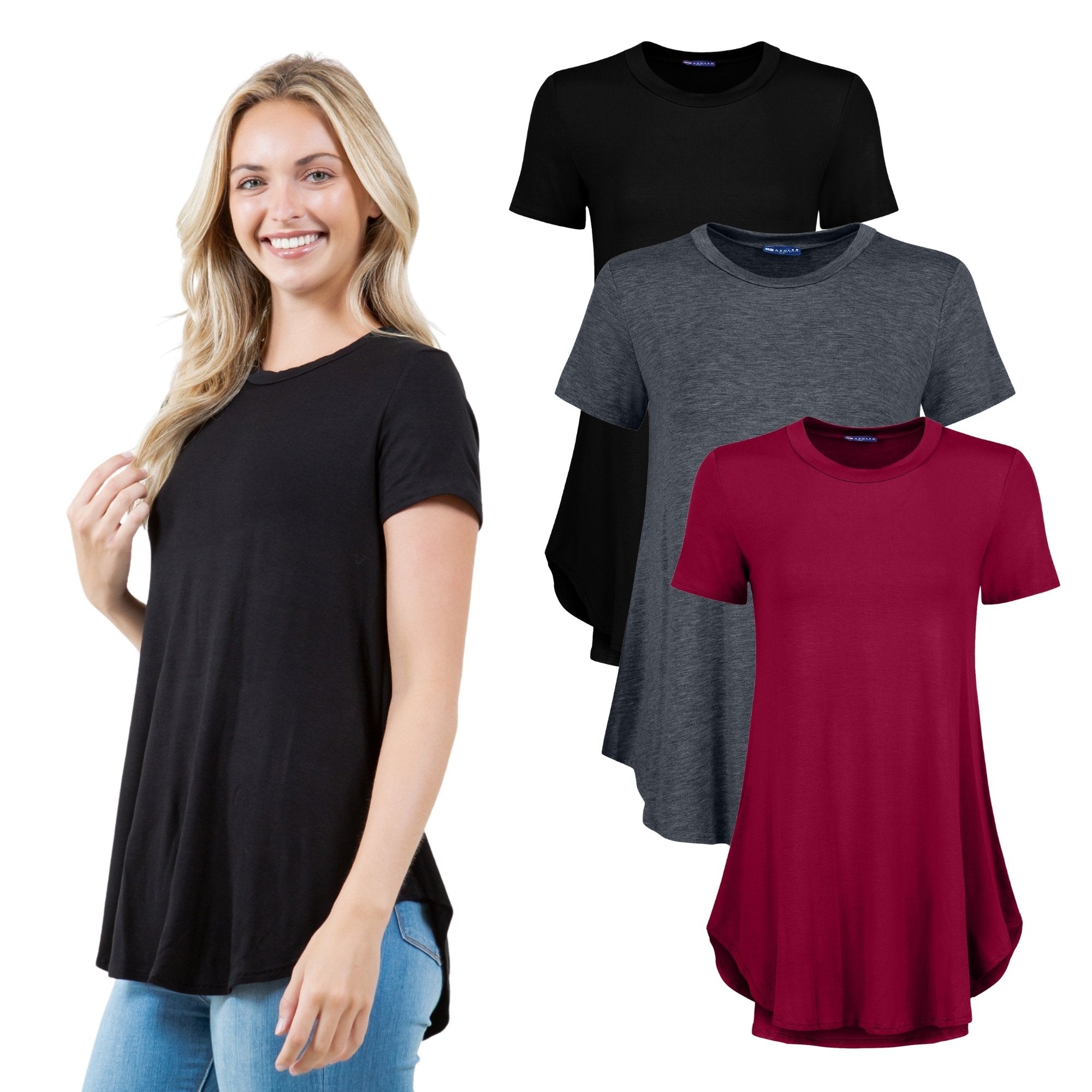 3-Pack Short Sleeve Tunic Top – Loose Fit Blouse for Casual Wear Azules 2DC