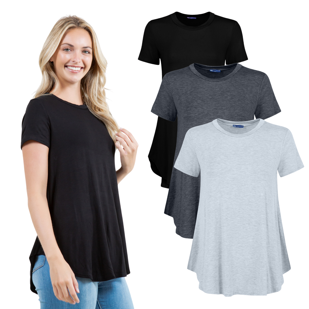 3-Pack Short Sleeve Tunic Top – Loose Fit Blouse for Casual Wear Azules 2DC