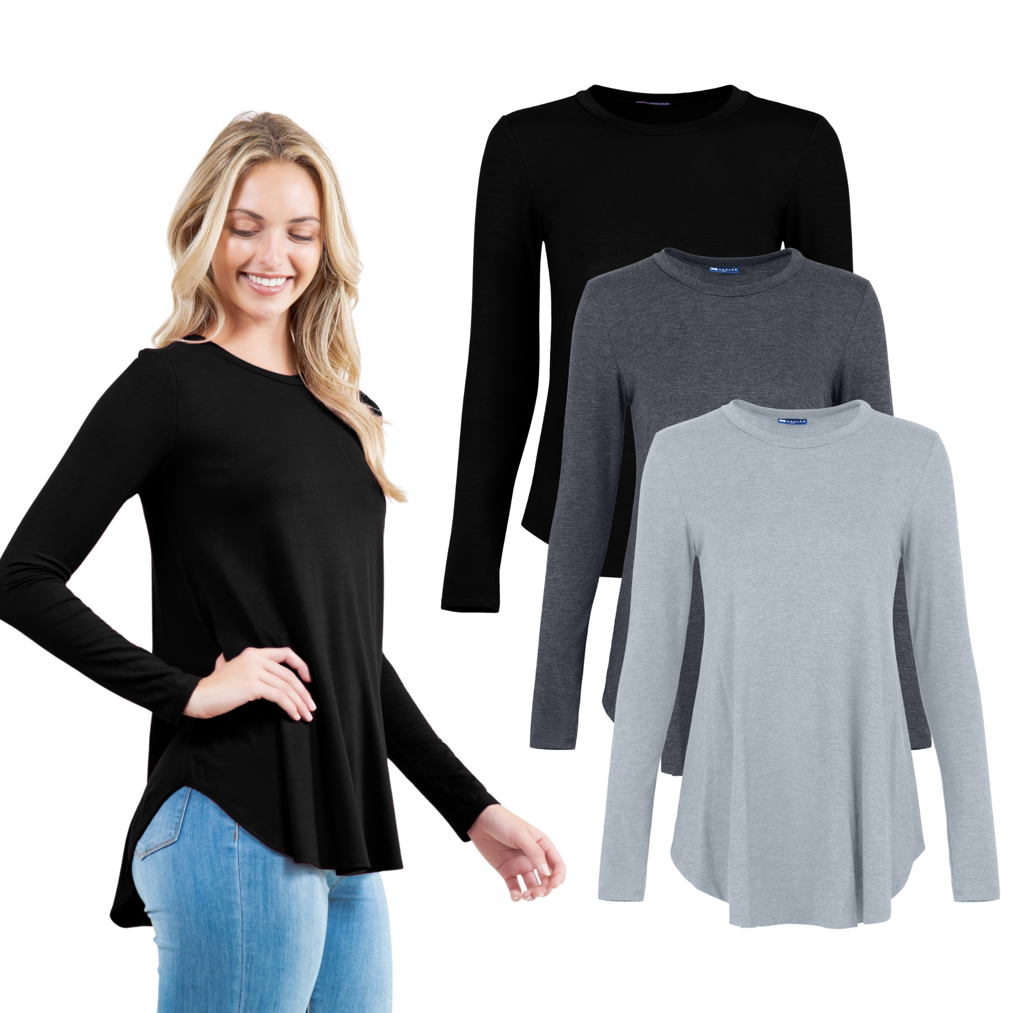 3-Pack Long Sleeve Tunic Top Azules 2DC