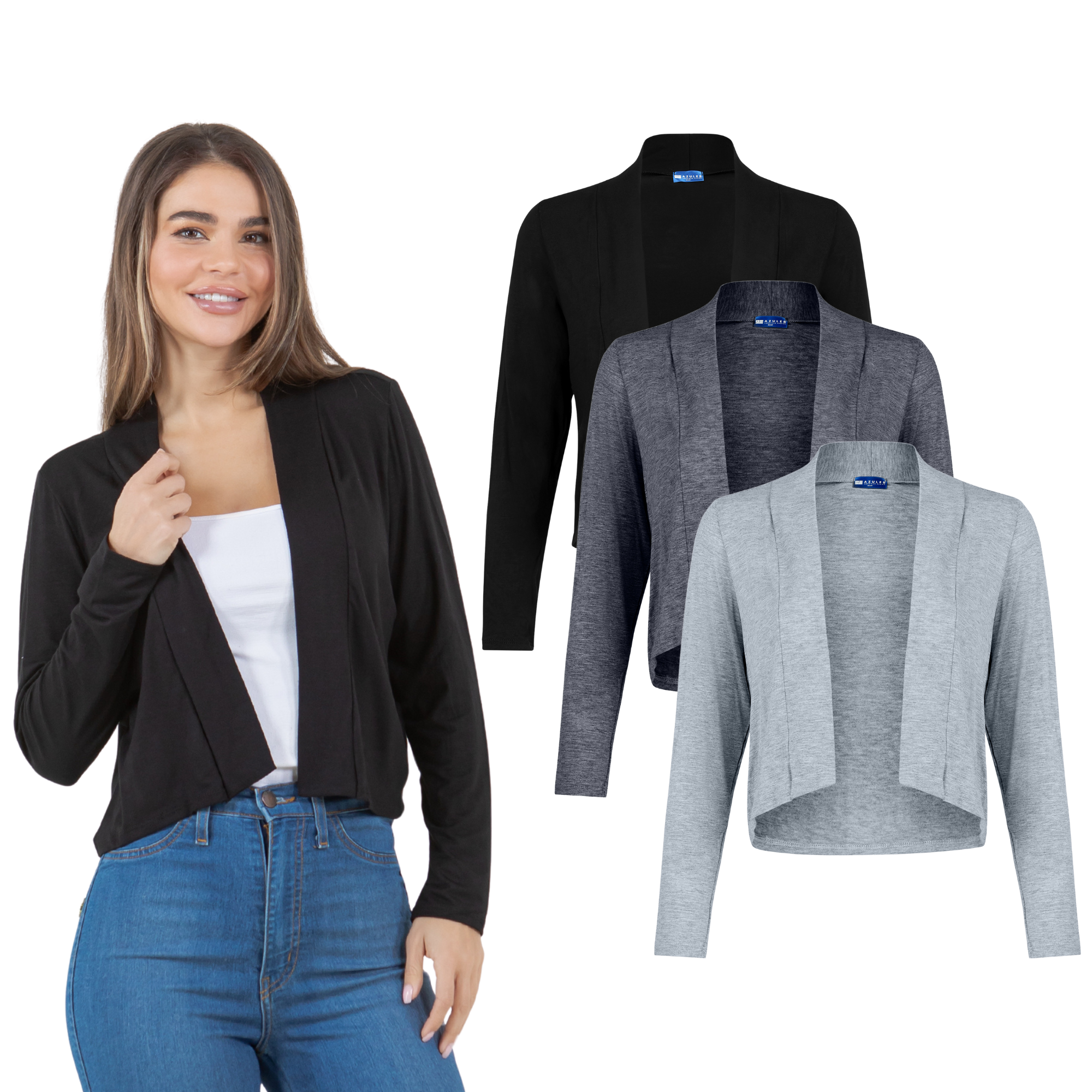 3-Pack Long Sleeve Cropped Cardigan Azules 2DC