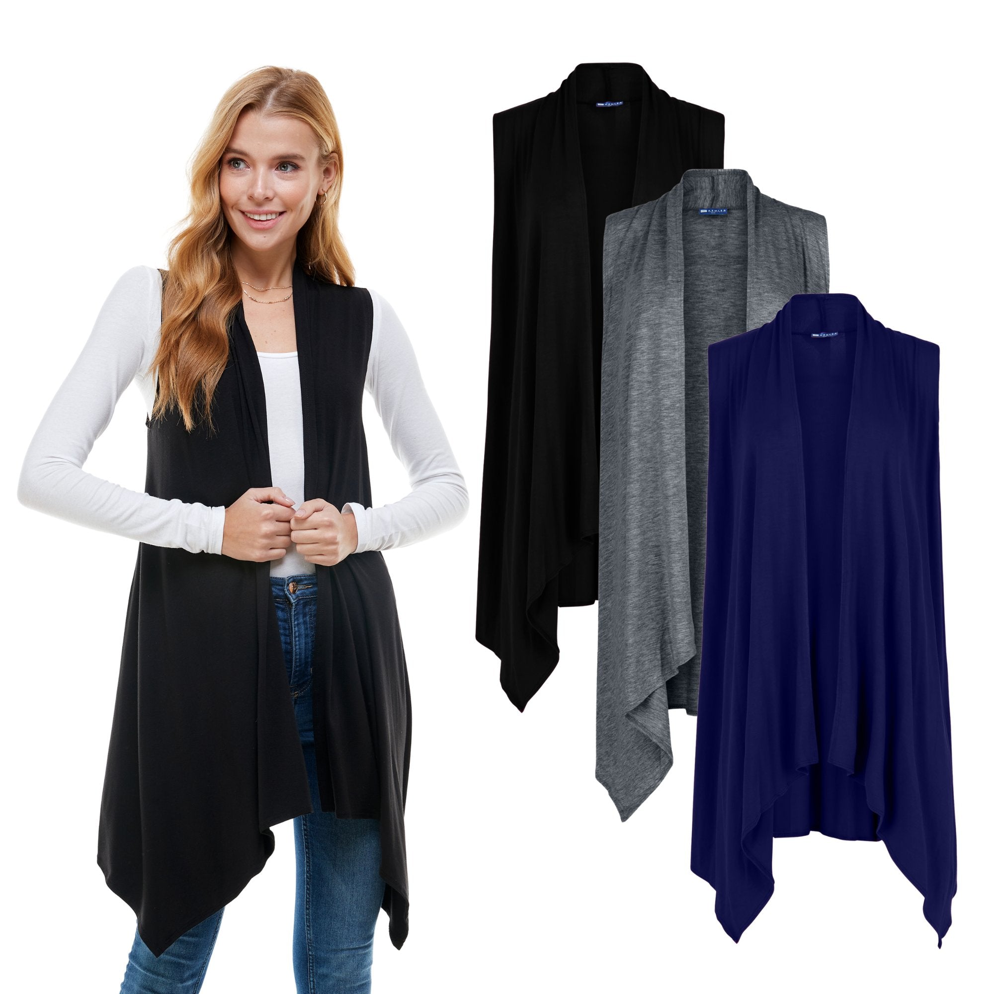 3-Pack Sleeveless Cardigan – Open Front Lightweight Azules 2DC
