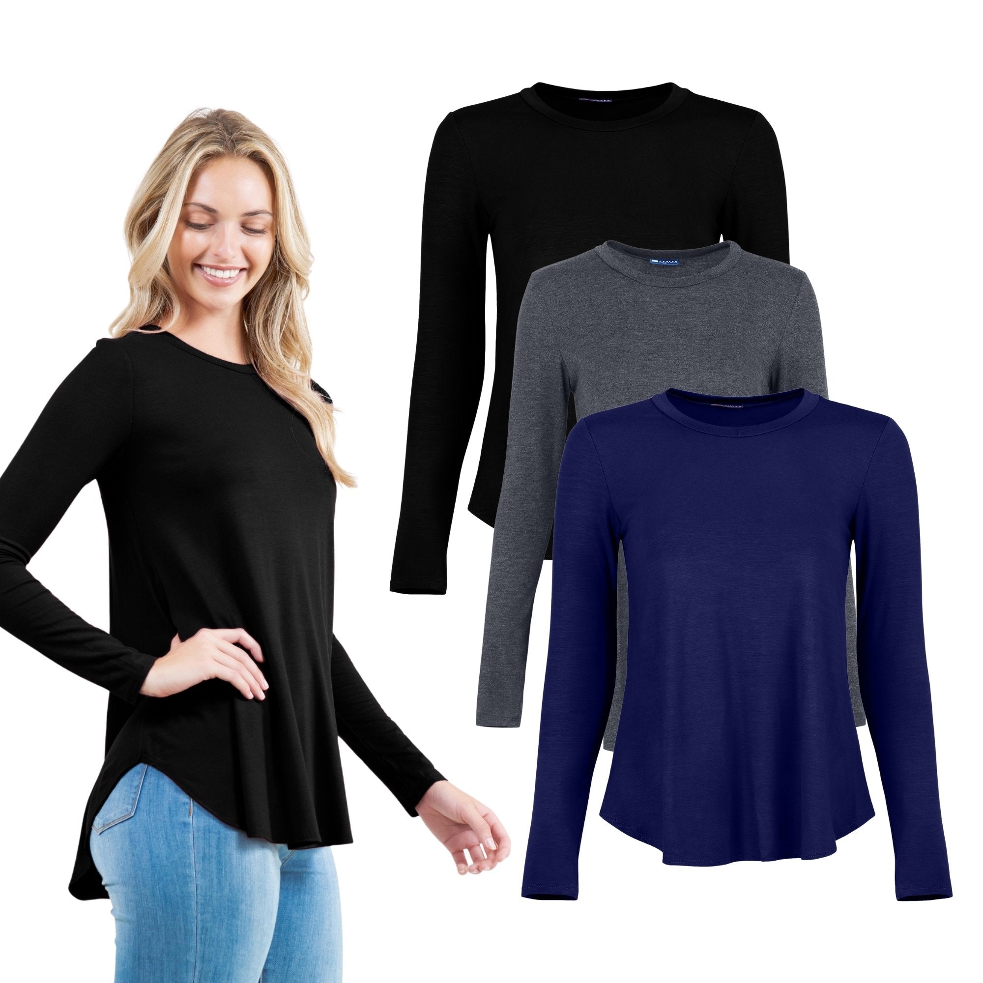 3-Pack Long Sleeve Tunic Top Azules 2DC
