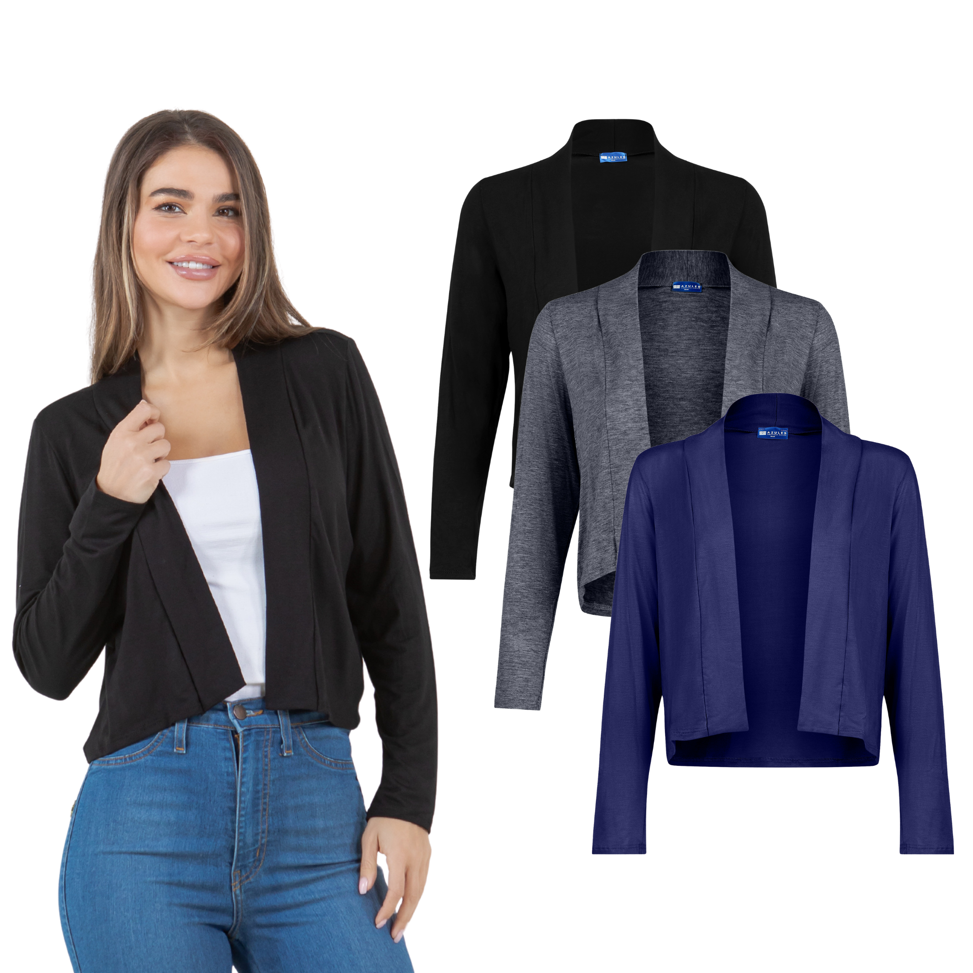 3-Pack Long Sleeve Cropped Cardigan Azules 2DC