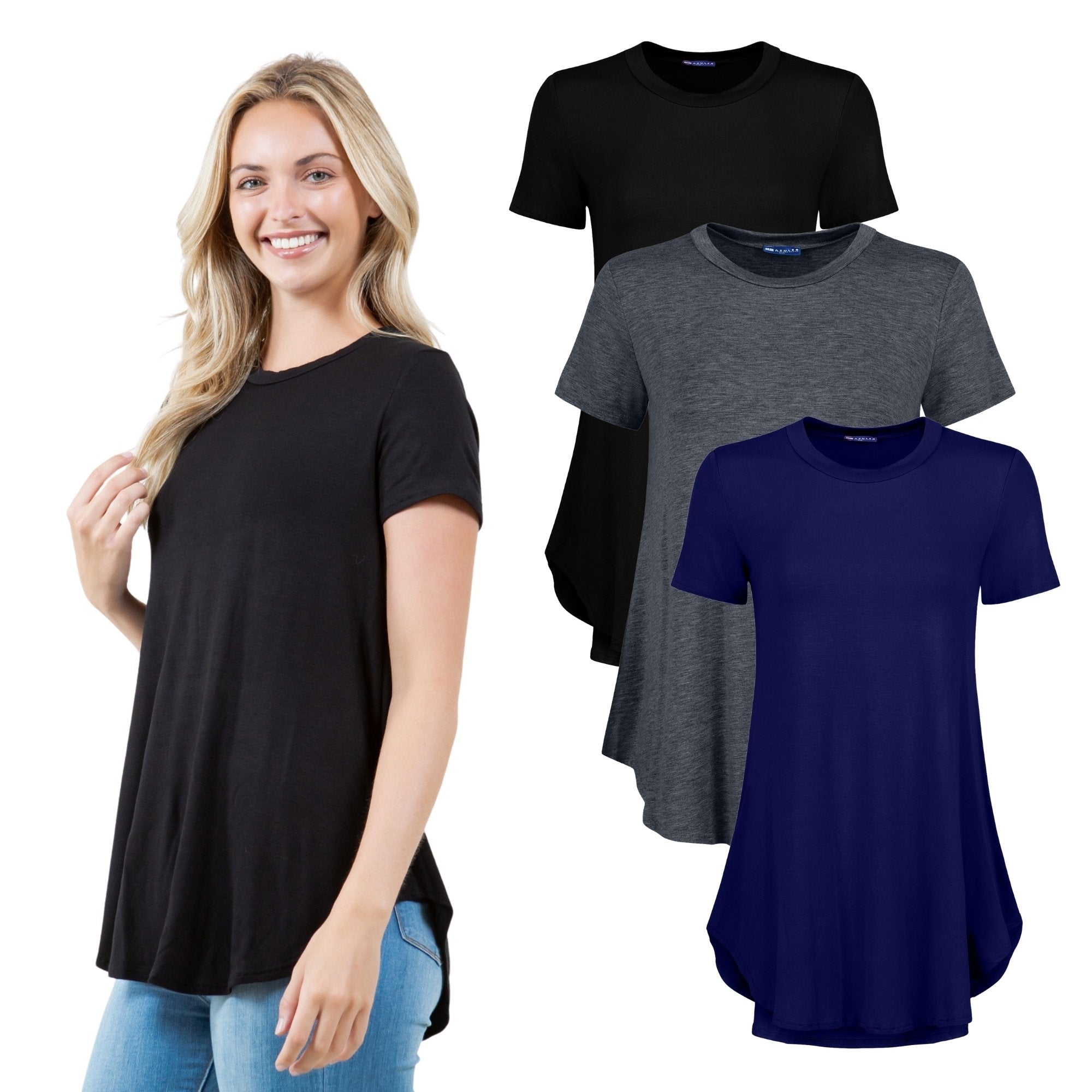 3-Pack Short Sleeve Tunic Top – Loose Fit Blouse for Casual Wear Azules 2DC