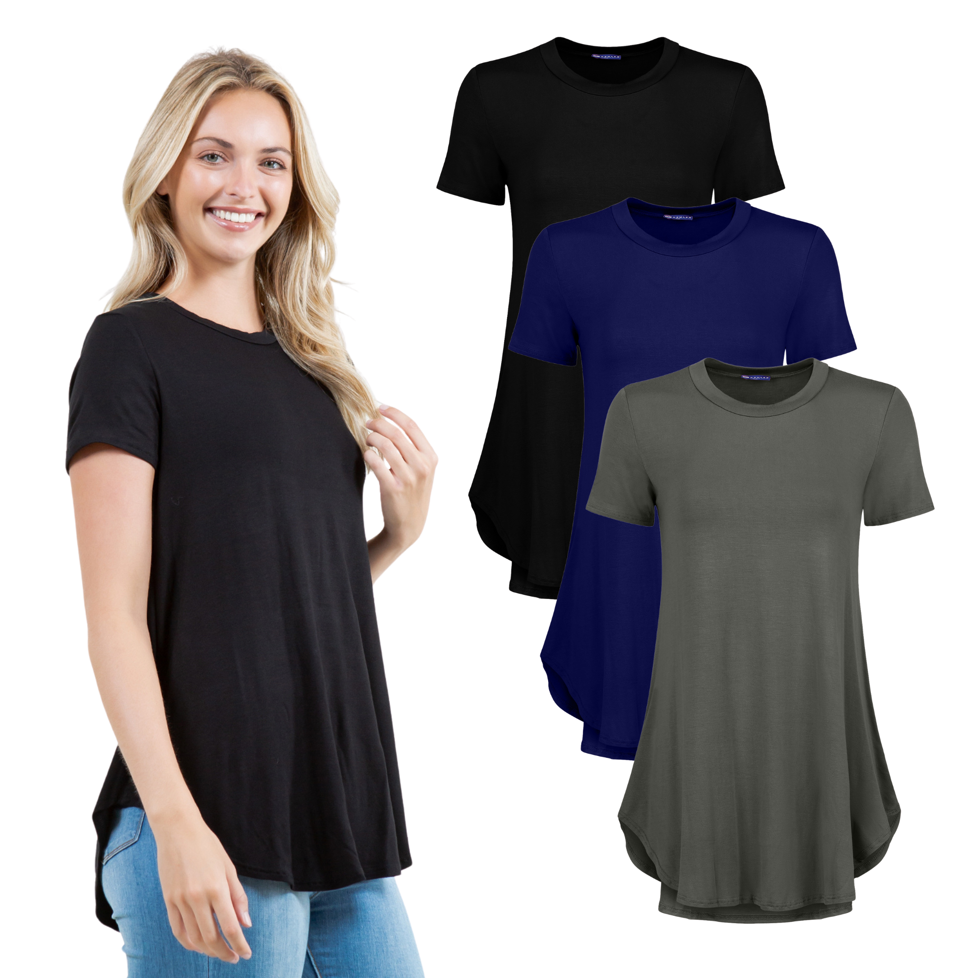 3-Pack Short Sleeve Tunic Top – Loose Fit Blouse for Casual Wear Azules 2DC