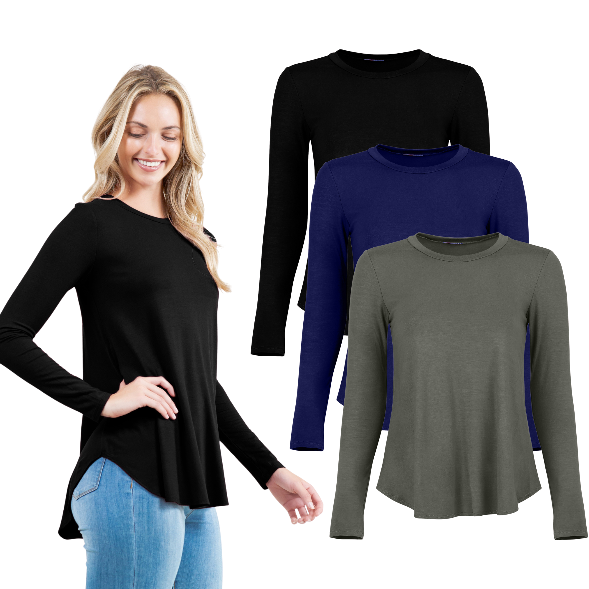 3-Pack Long Sleeve Tunic Top Azules 2DC