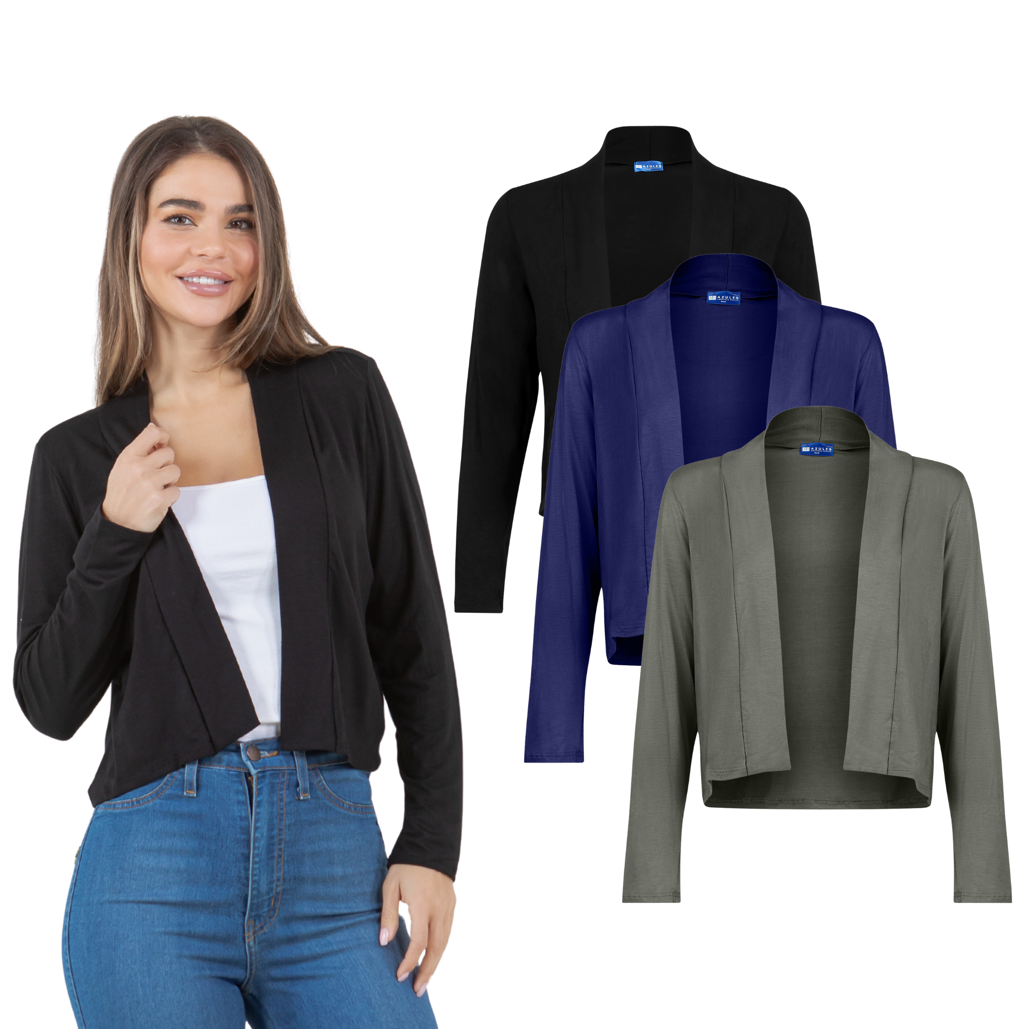 3-Pack Long Sleeve Cropped Cardigan Azules 2DC