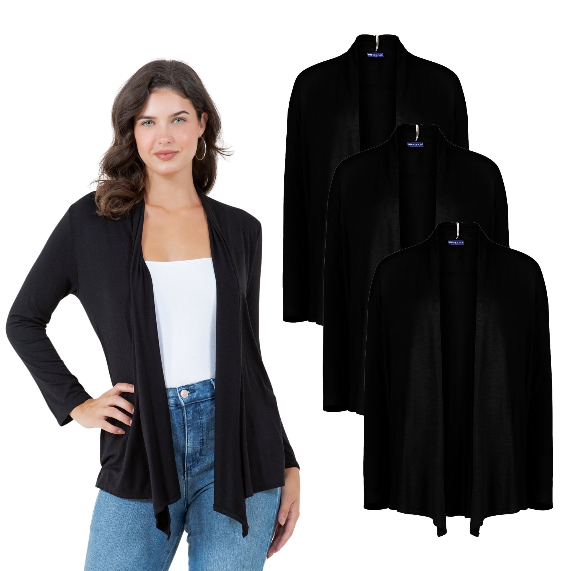 3-Pack Long Sleeve Cardigan – Open Front Lightweight Cardigan Azules 2DC