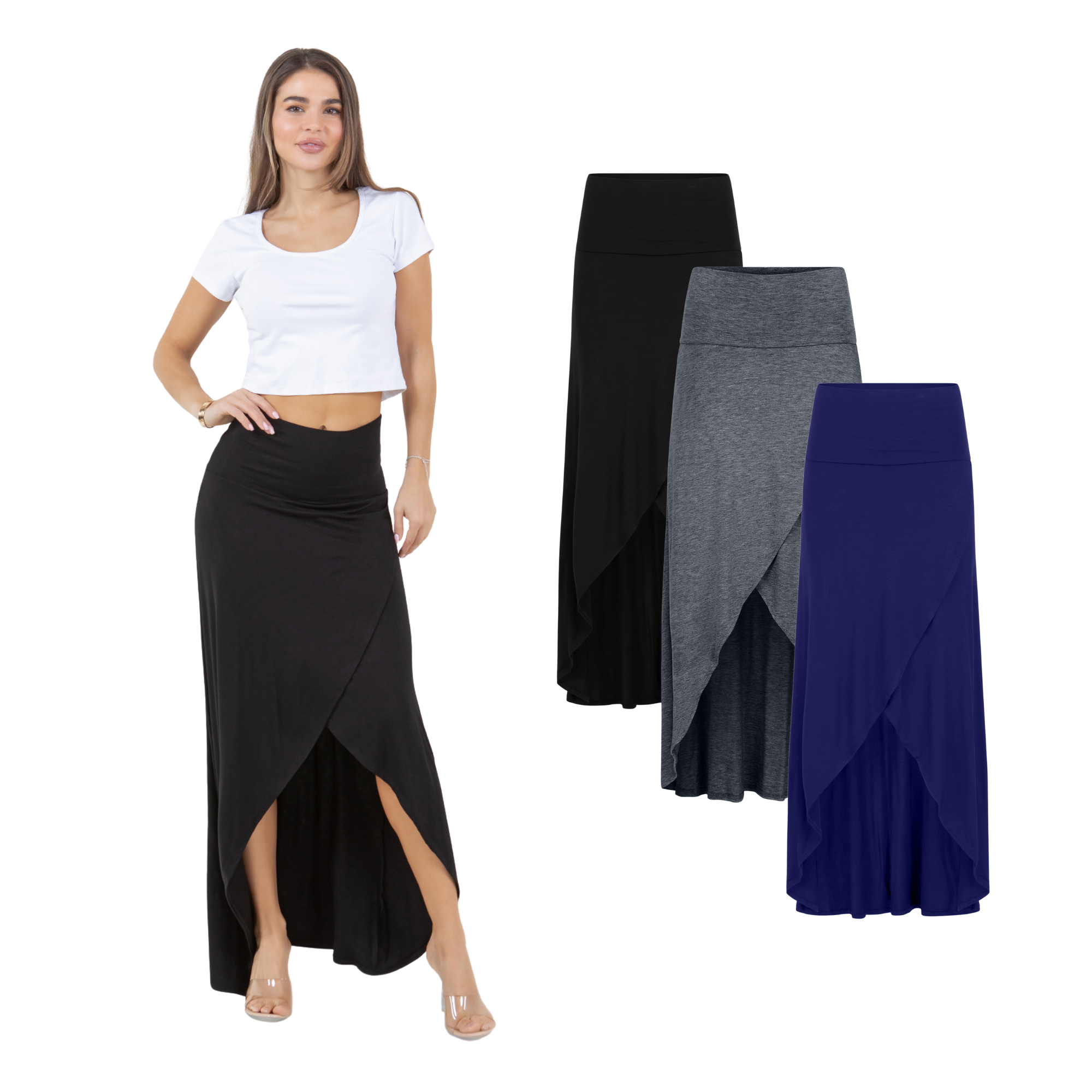 3-Pack Cross over Midi Skirt Azules 2DC