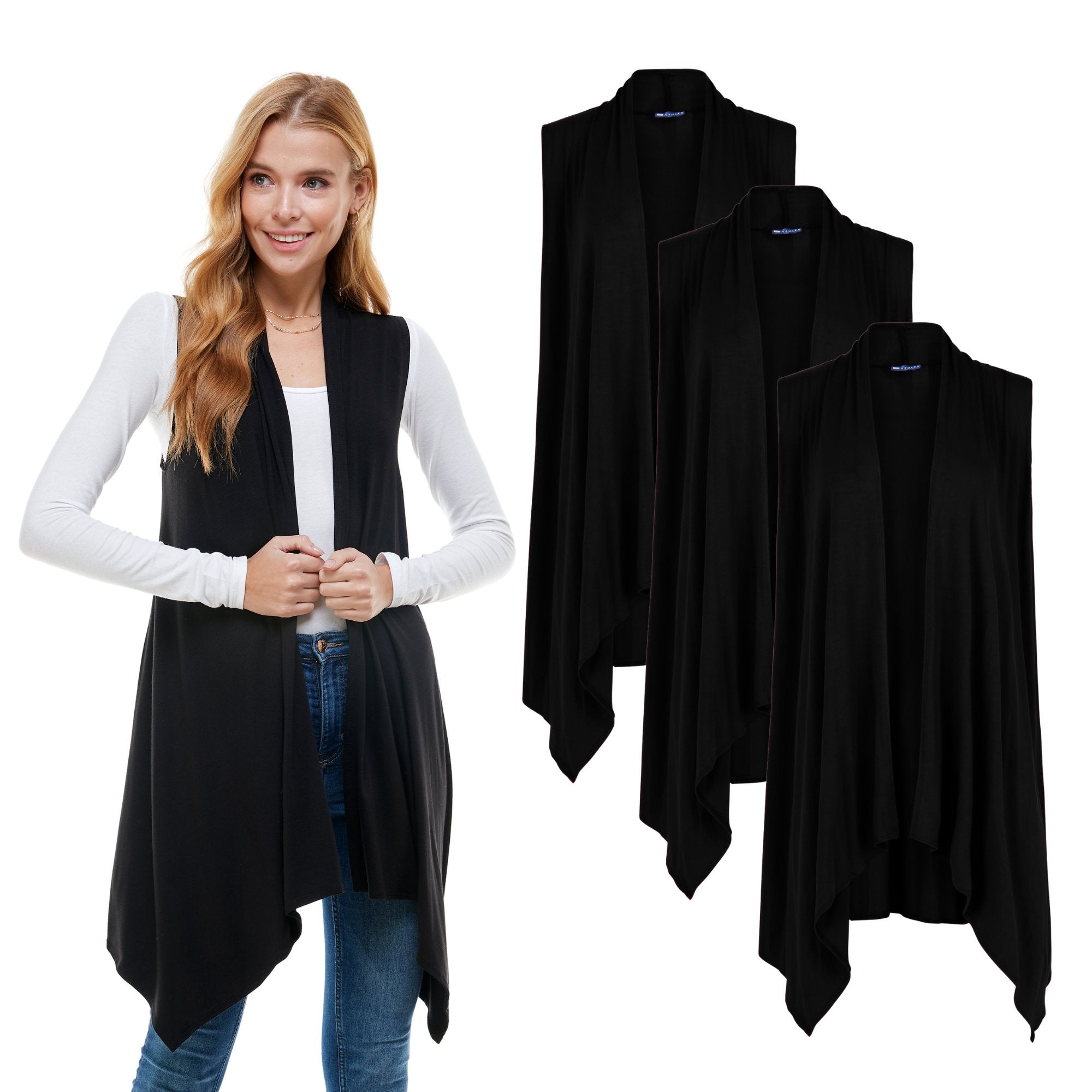 3-Pack Sleeveless Cardigan – Open Front Lightweight Azules 2DC