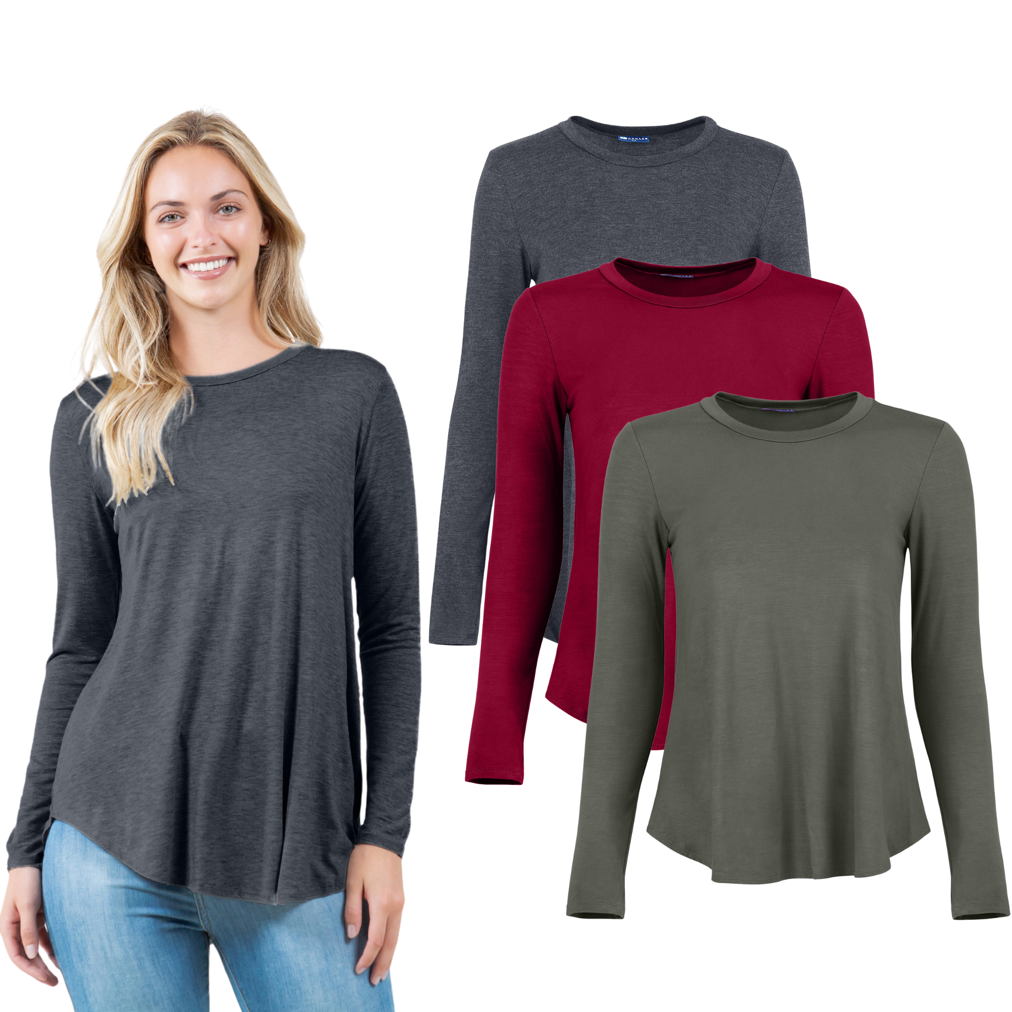 3-Pack Long Sleeve Tunic Top Azules 2DC