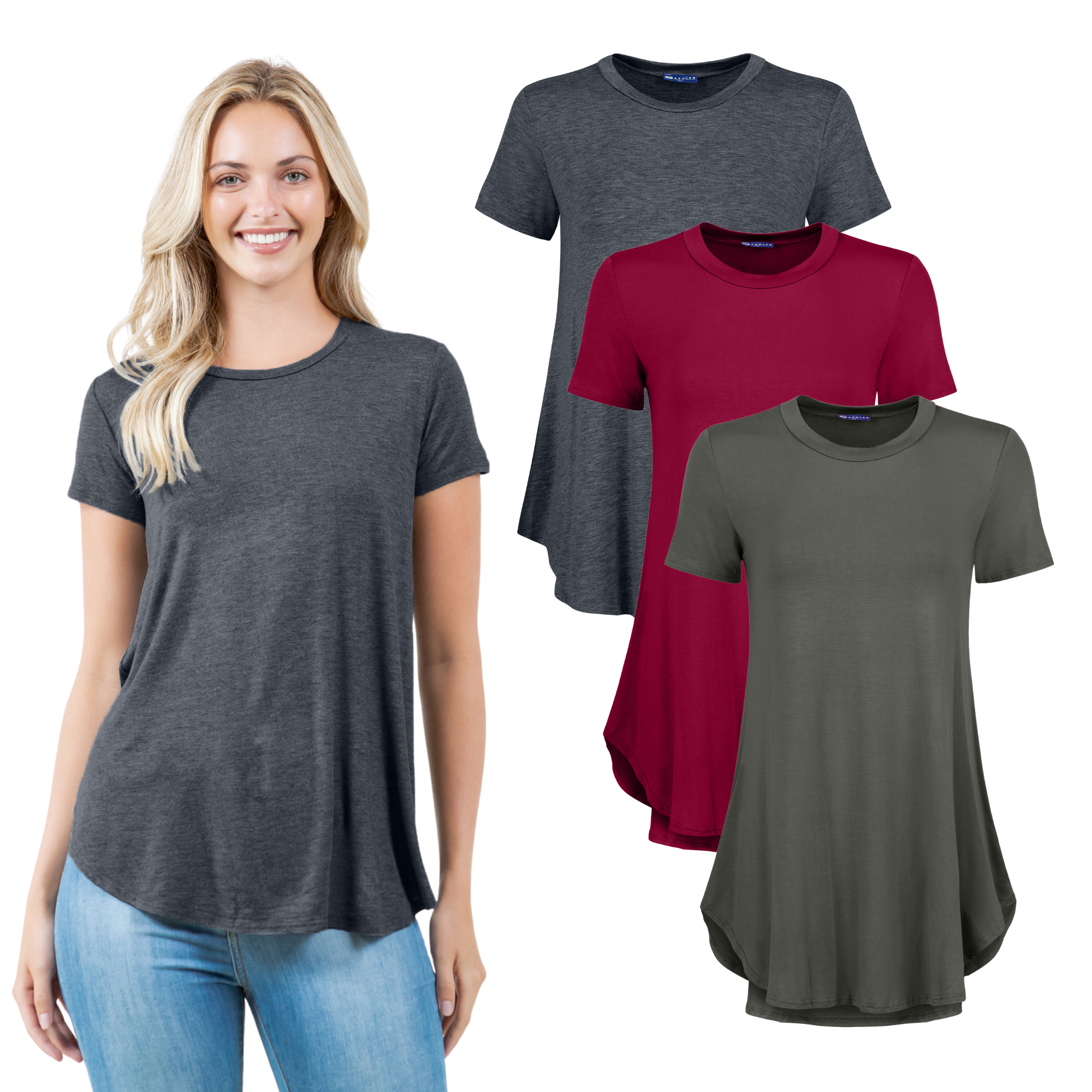 3-Pack Short Sleeve Tunic Top – Loose Fit Blouse for Casual Wear Azules 2DC