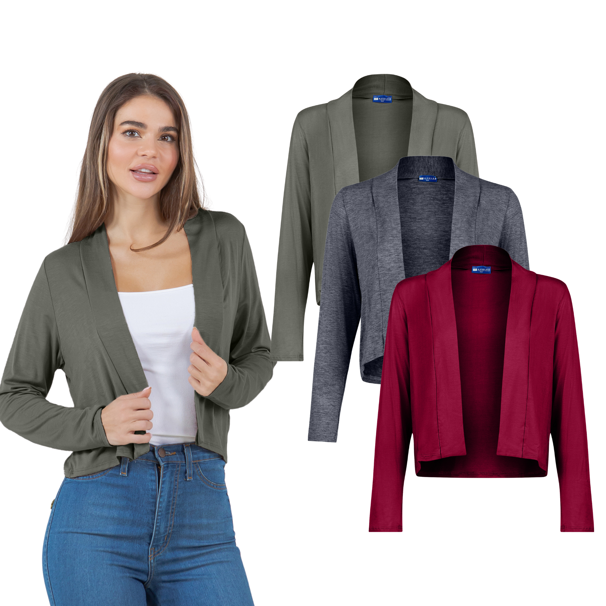 3-Pack Long Sleeve Cropped Cardigan Azules 2DC