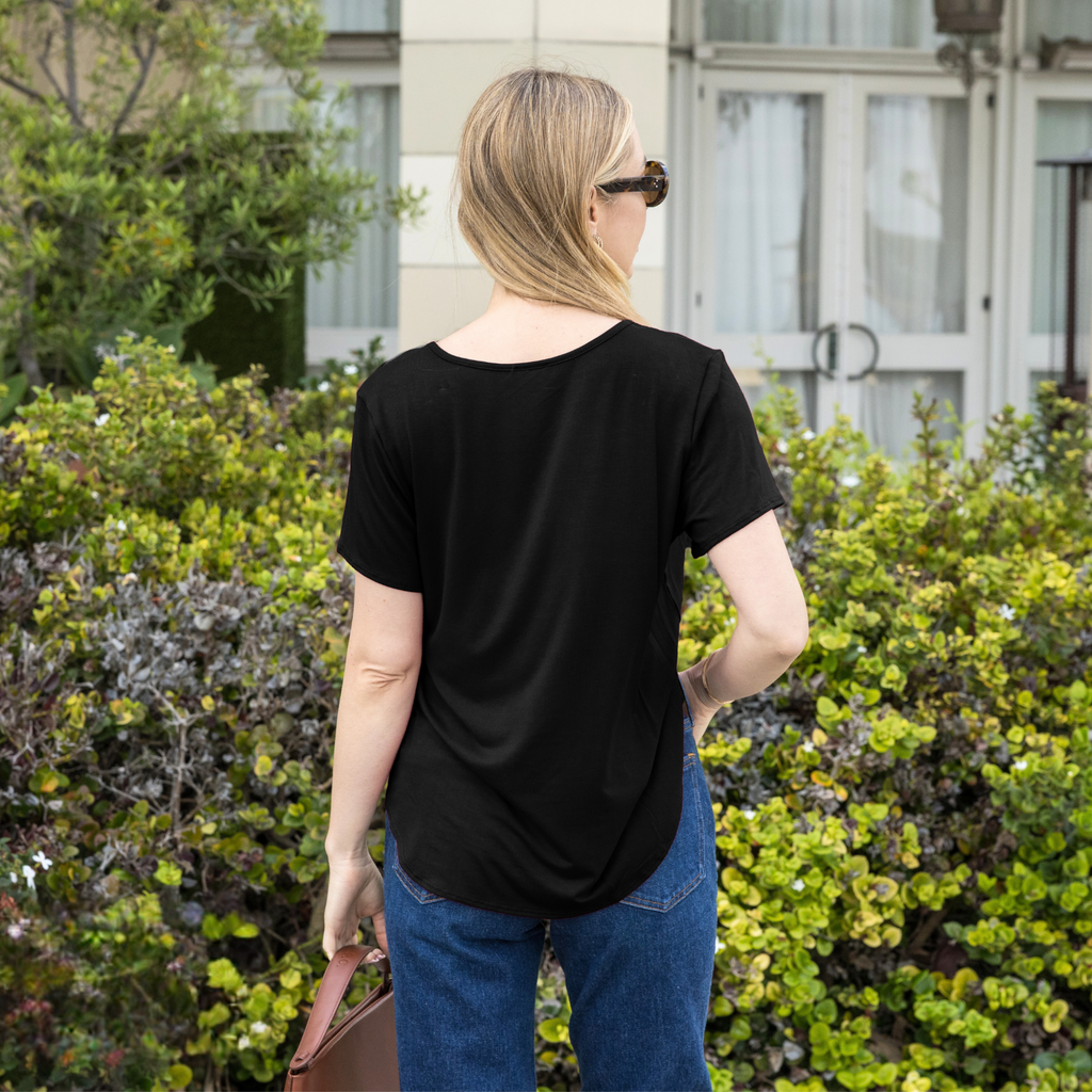 V-Neck T-Shirt – Casual Short Sleeve Loose Fit Tee for Women - Azules