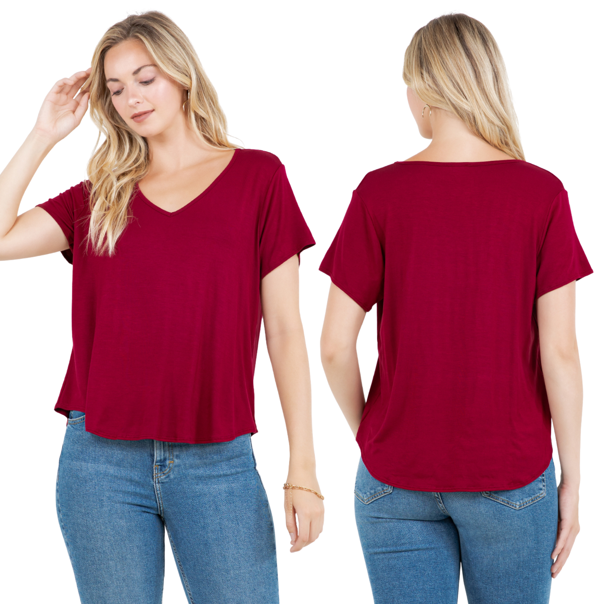 V-Neck T-Shirt – Casual Short Sleeve Loose Fit Tee for Women - Azules