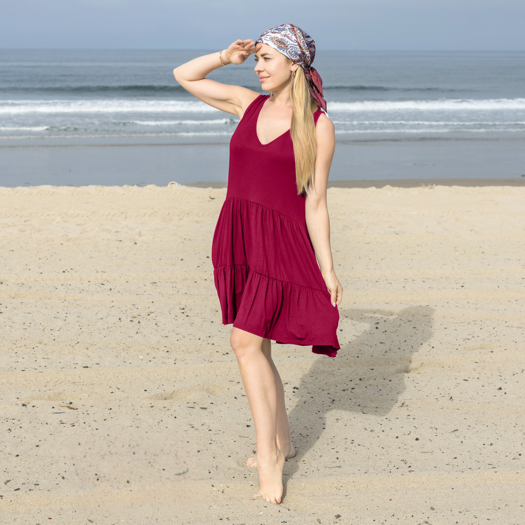 Casual Sleeveless Tiered Dress V-Neck Flowy Babydoll Mini Dress