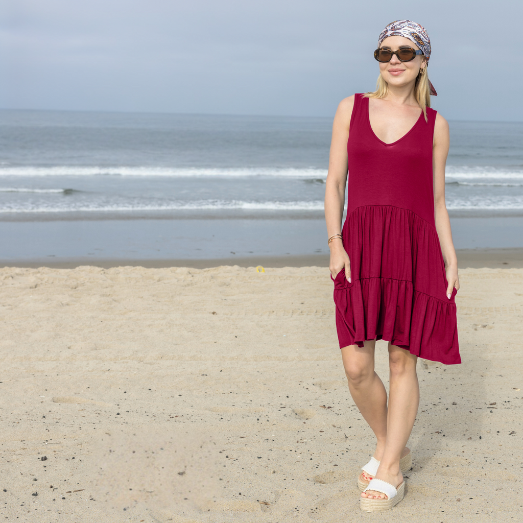 Casual Sleeveless Tiered Dress V-Neck Flowy Babydoll Mini Dress