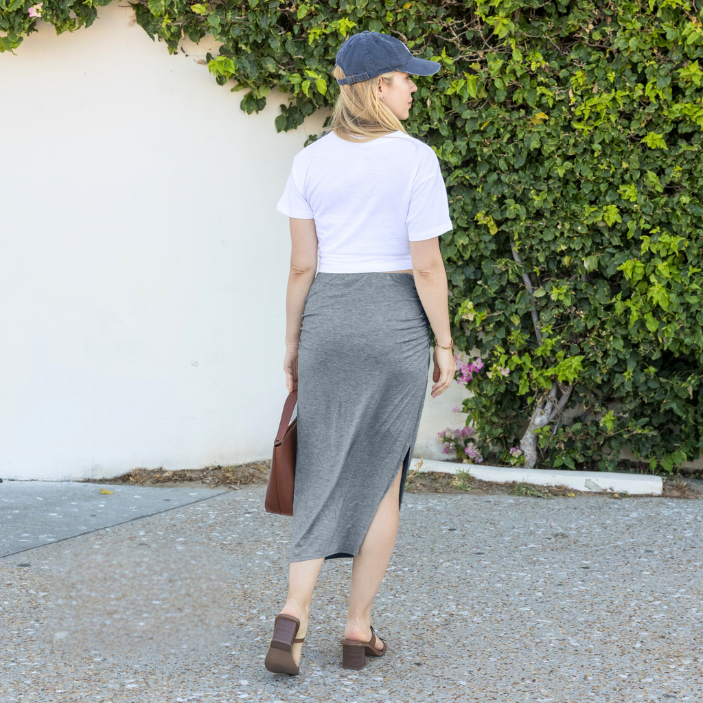Midi Skirt – Stretchy Jersey Knit Bodycon Skirt with Side Slit