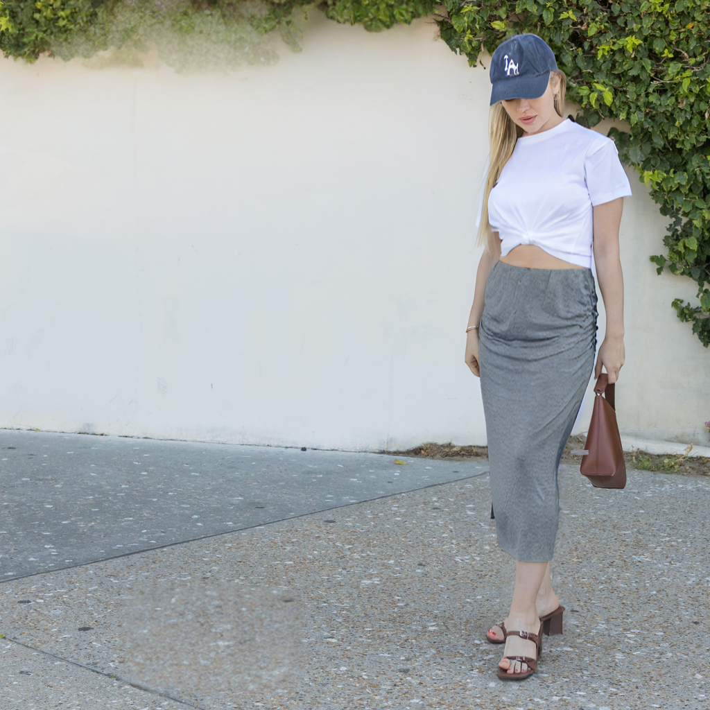 Midi Skirt – Stretchy Jersey Knit Bodycon Skirt with Side Slit