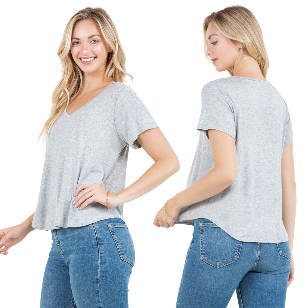 V-Neck T-Shirt – Casual Short Sleeve Loose Fit Tee for Women - Azules
