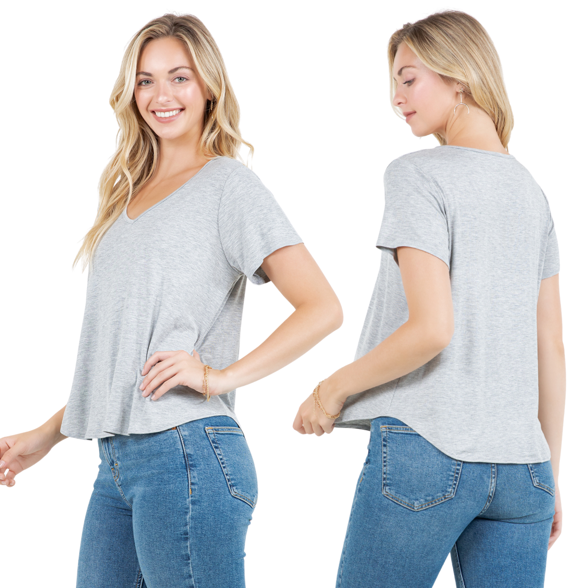 V-Neck T-Shirt – Casual Short Sleeve Loose Fit Tee for Women - Azules