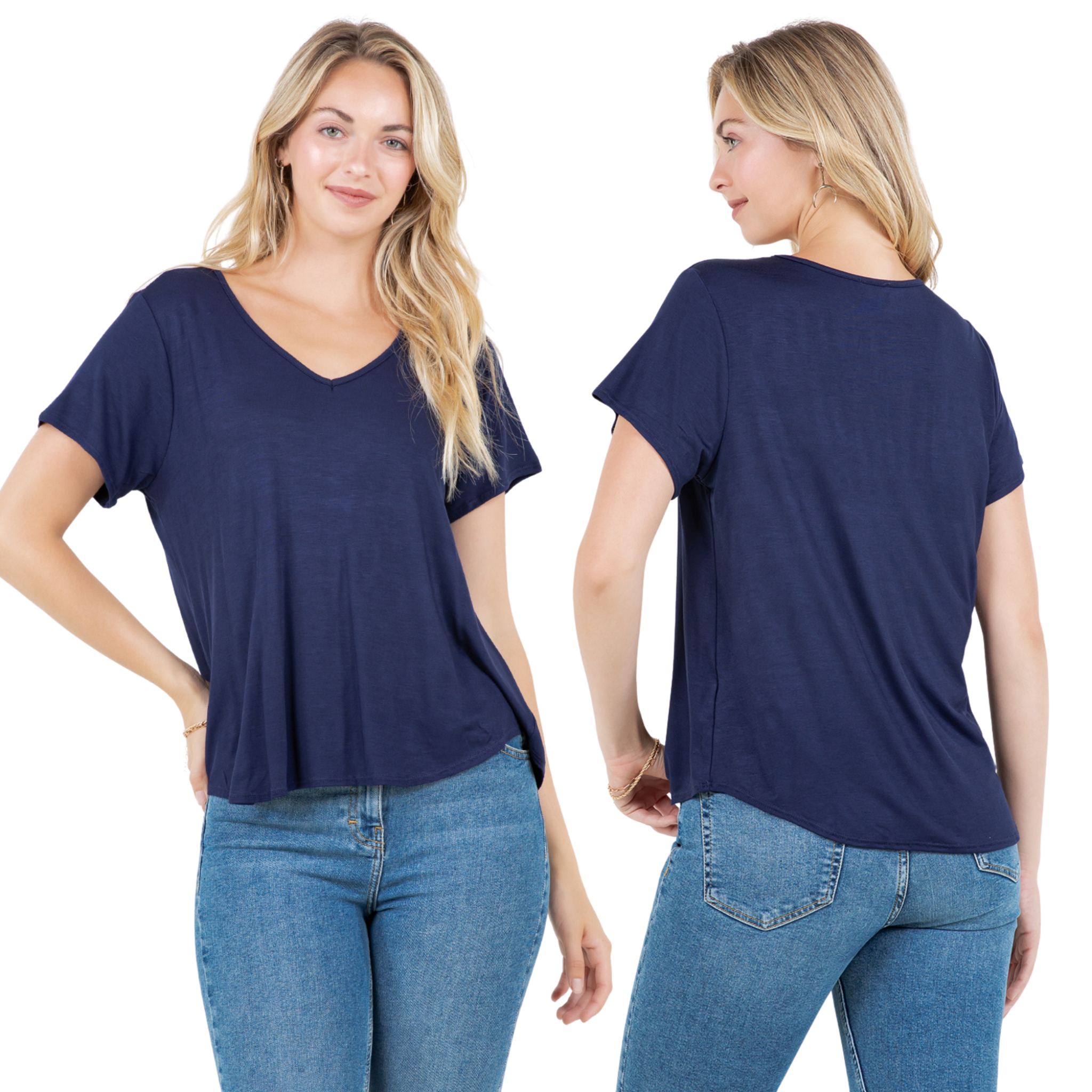 V-Neck T-Shirt – Casual Short Sleeve Loose Fit Tee for Women - Azules