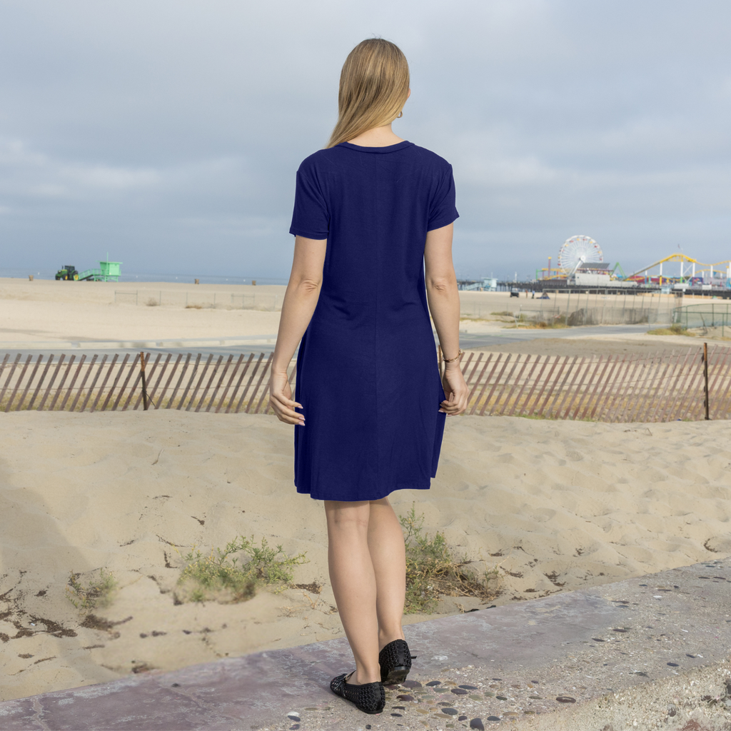 V-Neck T-Shirt Dress – Casual Short Sleeve A-Line Swing Tunic with Pockets