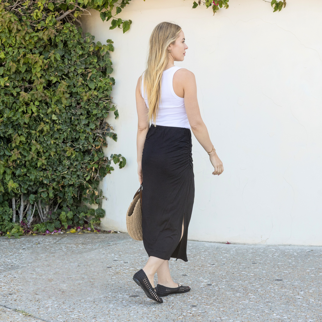 Midi Skirt – Stretchy Jersey Knit Bodycon Skirt with Side Slit