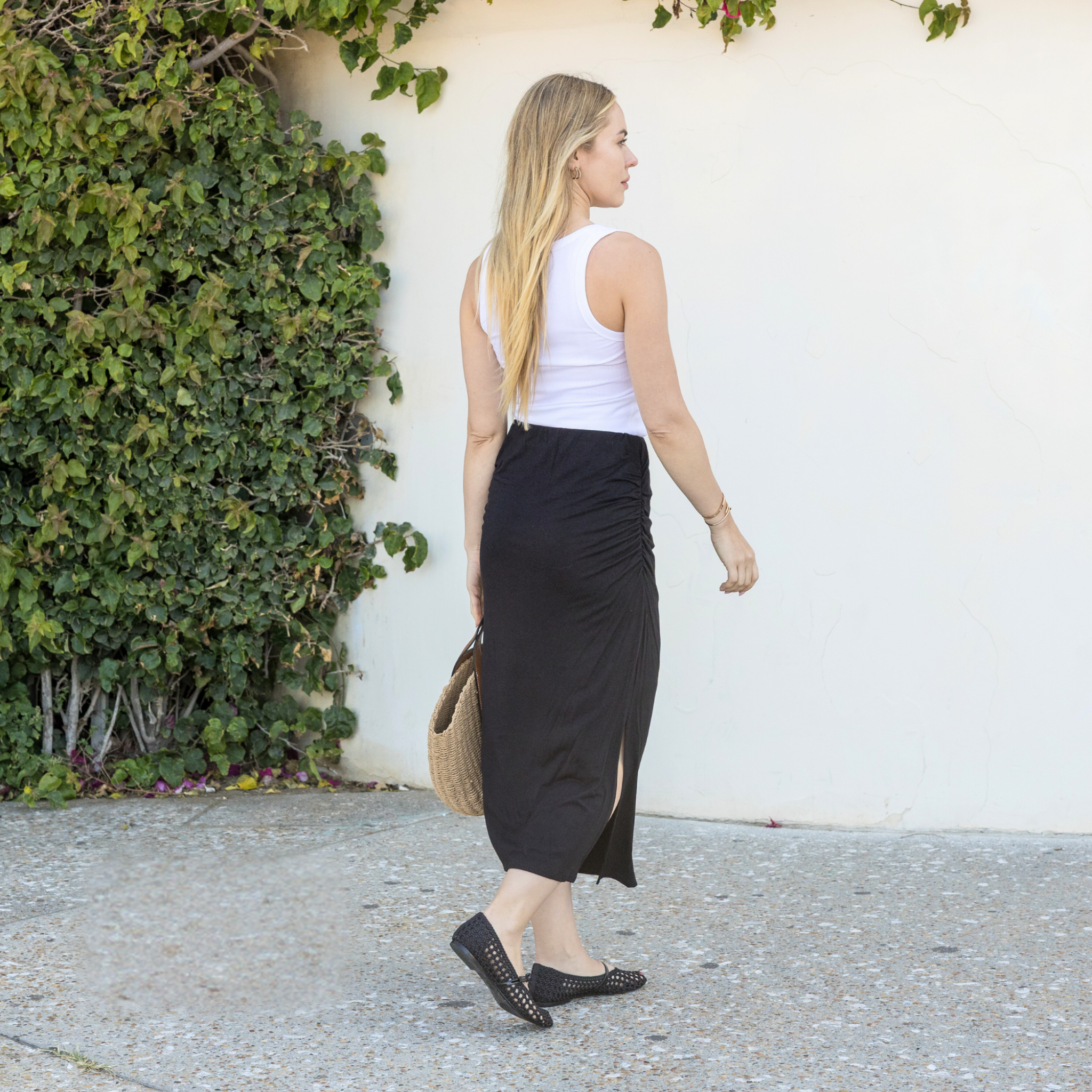 Midi Skirt – Stretchy Jersey Knit Bodycon Skirt with Side Slit