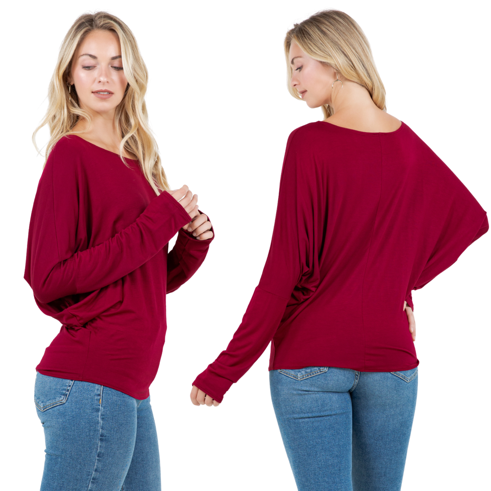 Dolman Top – Oversized Off Shoulder Batwing Long Sleeve Sweater Tunic Blouse