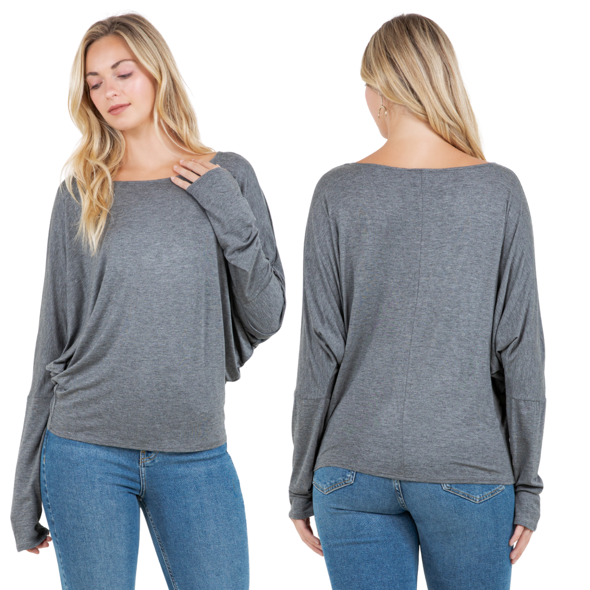Dolman Top – Oversized Off Shoulder Batwing Long Sleeve Sweater Tunic Blouse